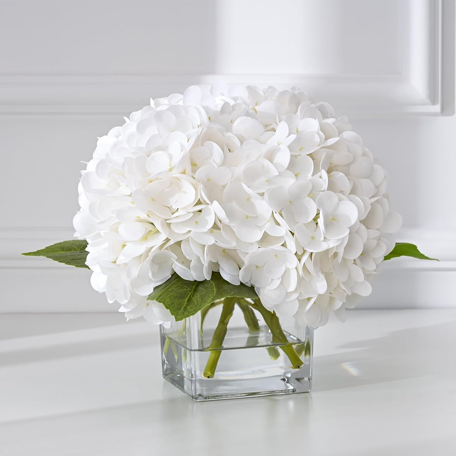 Bloomfinity:  Luxury PU Fake Flowers in Vase with Faux Water, White Real Touch Roses Artificial Flowers with Glass Vase for Office Home Dining Room Centerpiece Table Decorations
