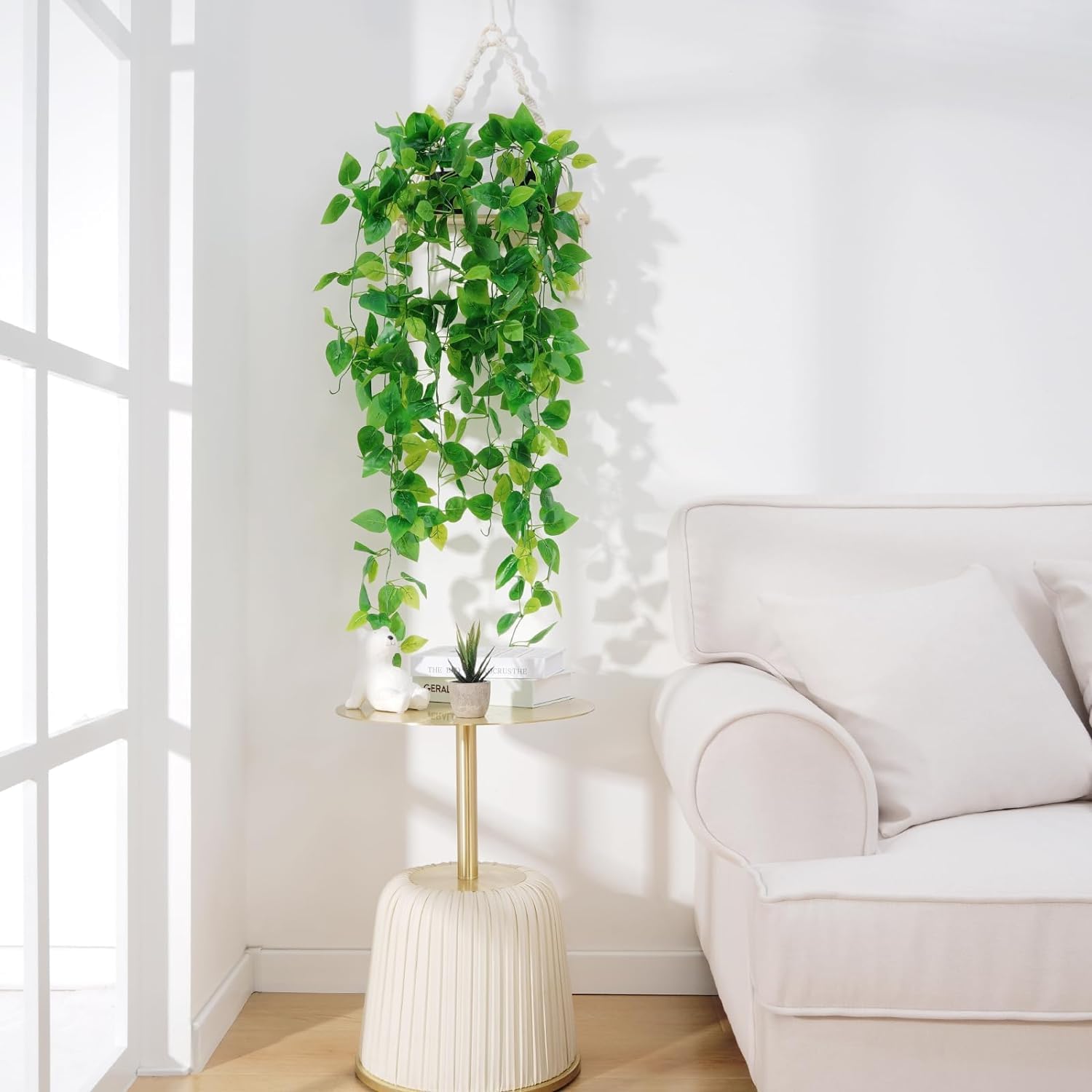 Bloomfinity:  1Pcs Fake Hanging Plants, 9 Branch Artificial Hanging Plant, Lush Faux Pothos Vines for Home Room Wall Shelf Porch Outdoor Indoor Decor (No Baskets)