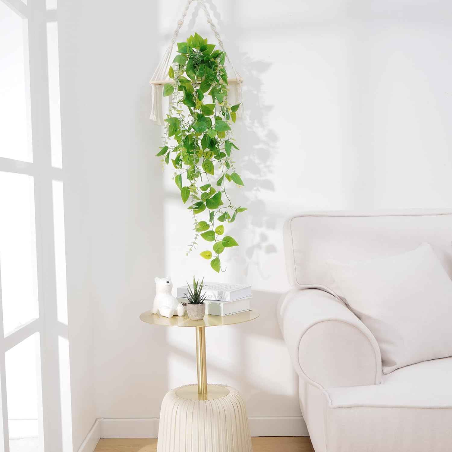 Bloomfinity:  1Pcs Fake Hanging Plants, 9 Branch Artificial Hanging Plant, Lush Faux Pothos Vines for Home Room Wall Shelf Porch Outdoor Indoor Decor (No Baskets)