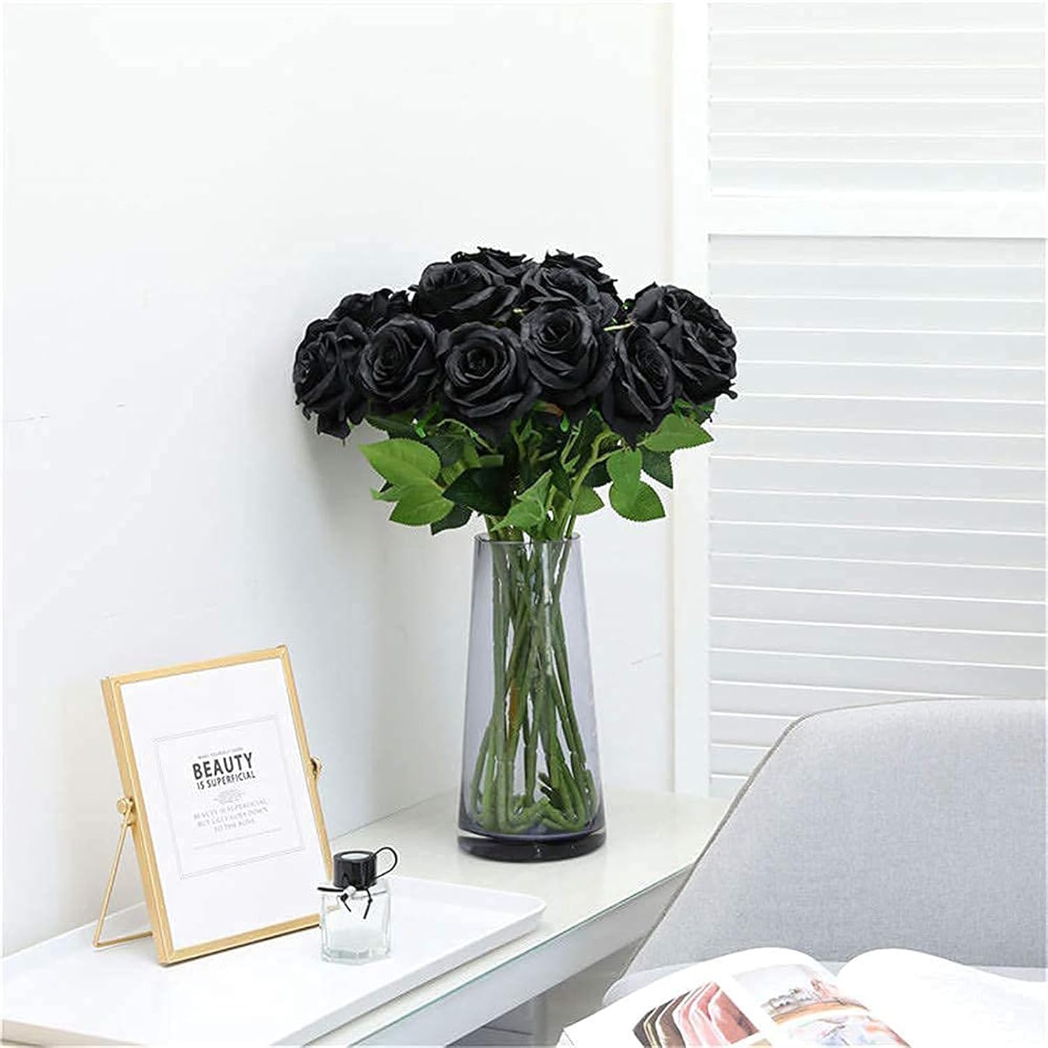Bloomfinity:  50 Pcs Red Roses Artificial Flowers, Real Touch Velvet Roses Fake Flowers Bulk, Artificial Roses Bouquet with Long Stems Bridal DIY Wedding Party Centerpiece Decorations