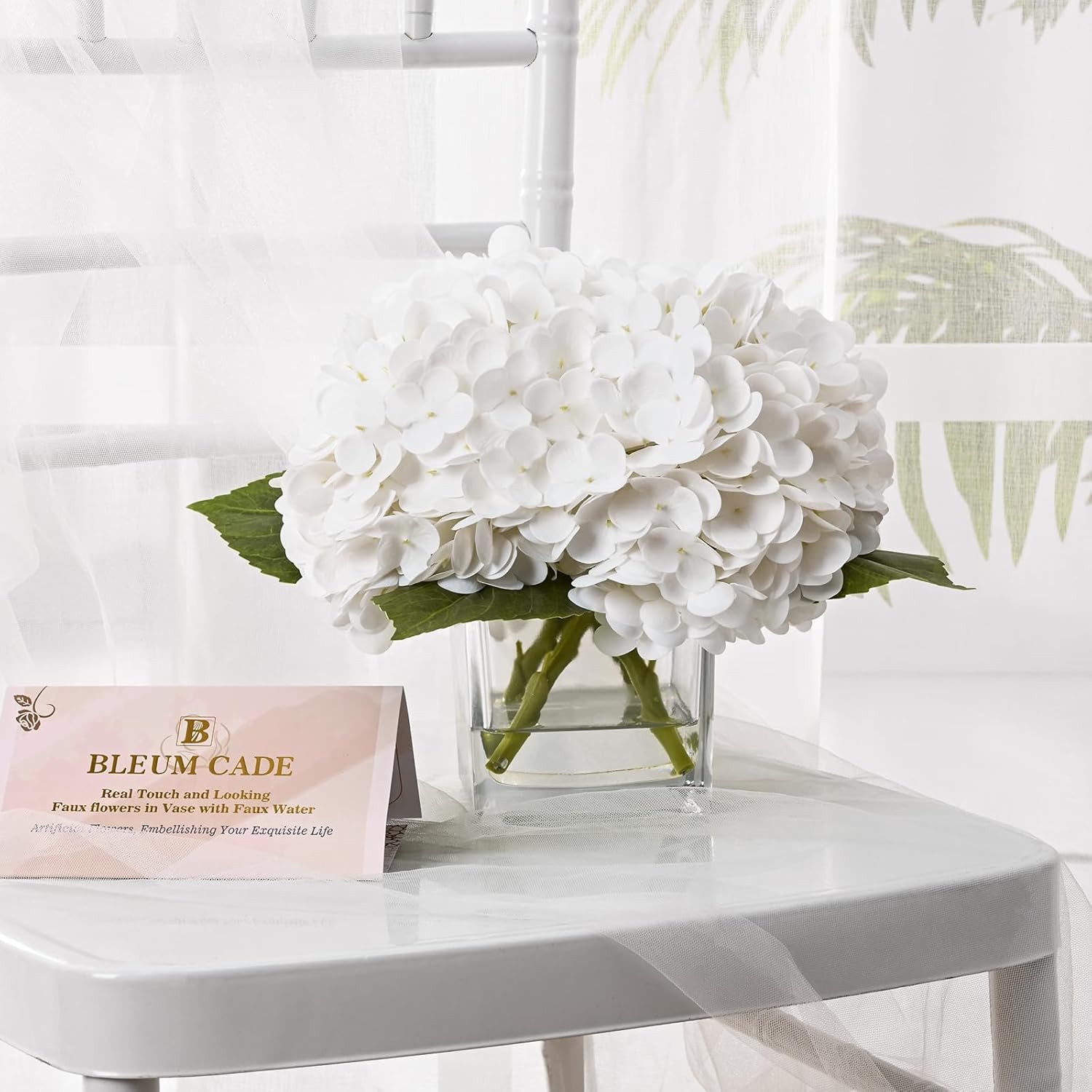Bloomfinity:  Luxury PU Fake Flowers in Vase with Faux Water, White Real Touch Roses Artificial Flowers with Glass Vase for Office Home Dining Room Centerpiece Table Decorations