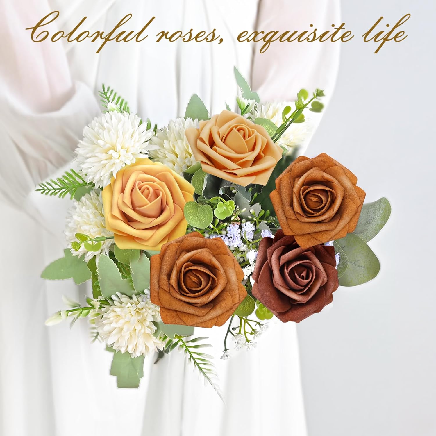 Bloomfinity: 16Pcs Artificial Flowers Fake Roses with Stems, Pink Boxed Foam Roses for DIY Bouquets Centerpieces Wedding Party Arrangement Bridal Shower Decor