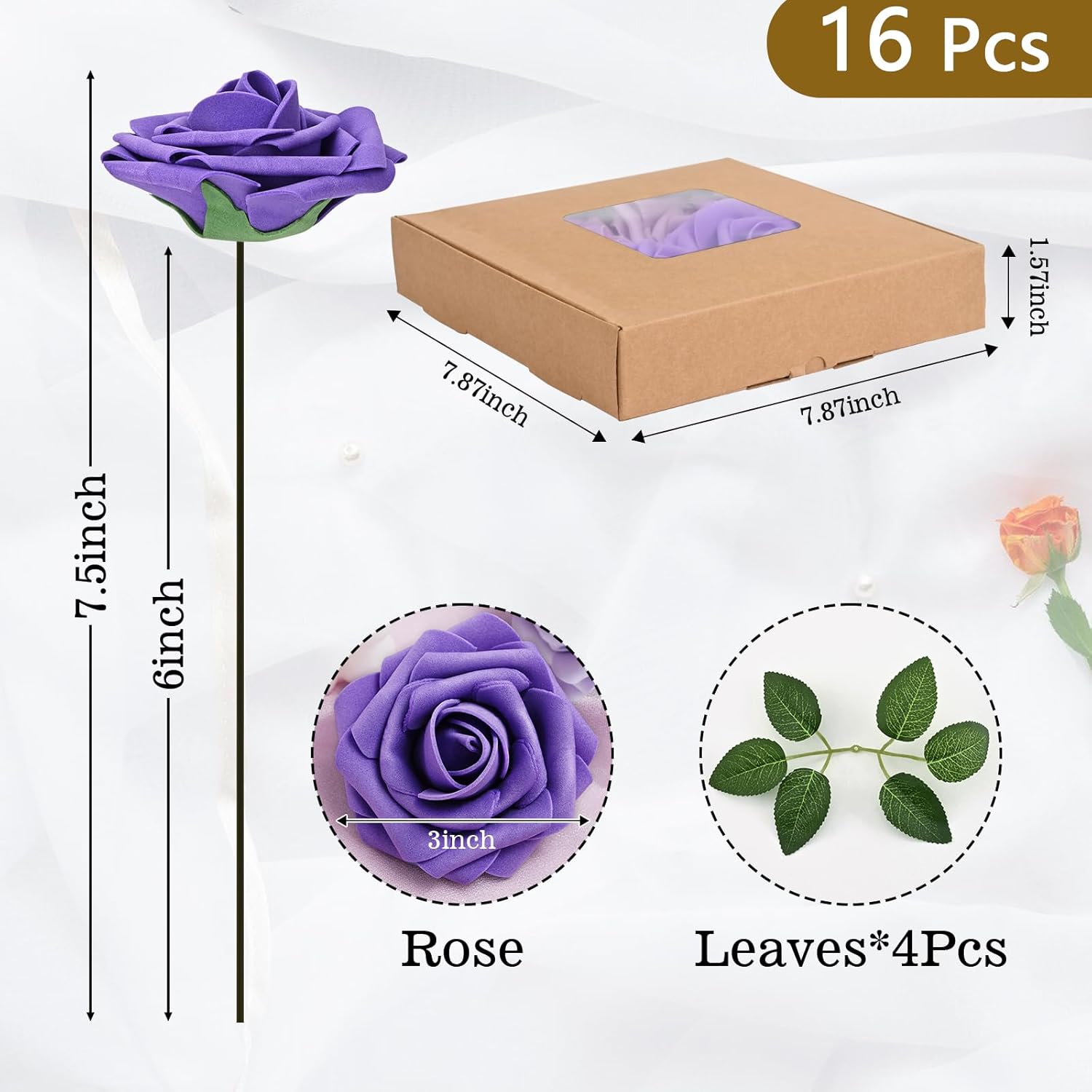 Bloomfinity: 16Pcs Artificial Flowers Fake Roses with Stems, Pink Boxed Foam Roses for DIY Bouquets Centerpieces Wedding Party Arrangement Bridal Shower Decor