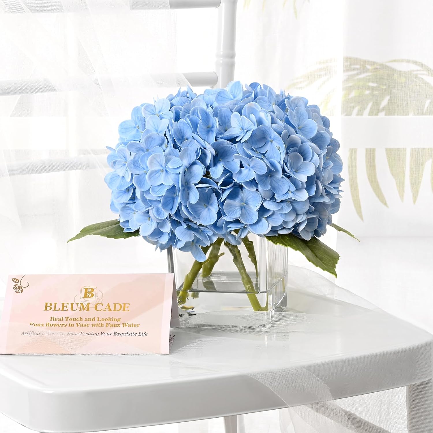 Bloomfinity:  Luxury PU Fake Flowers in Vase with Faux Water, White Real Touch Roses Artificial Flowers with Glass Vase for Office Home Dining Room Centerpiece Table Decorations