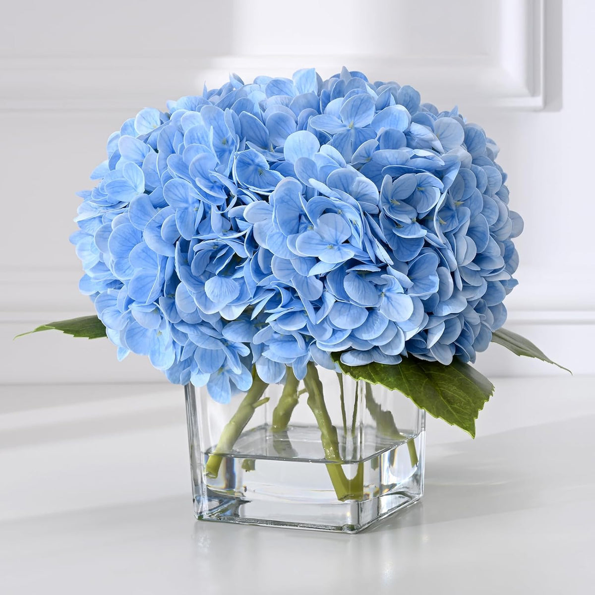 Bloomfinity:  Luxury PU Fake Flowers in Vase with Faux Water, White Real Touch Roses Artificial Flowers with Glass Vase for Office Home Dining Room Centerpiece Table Decorations