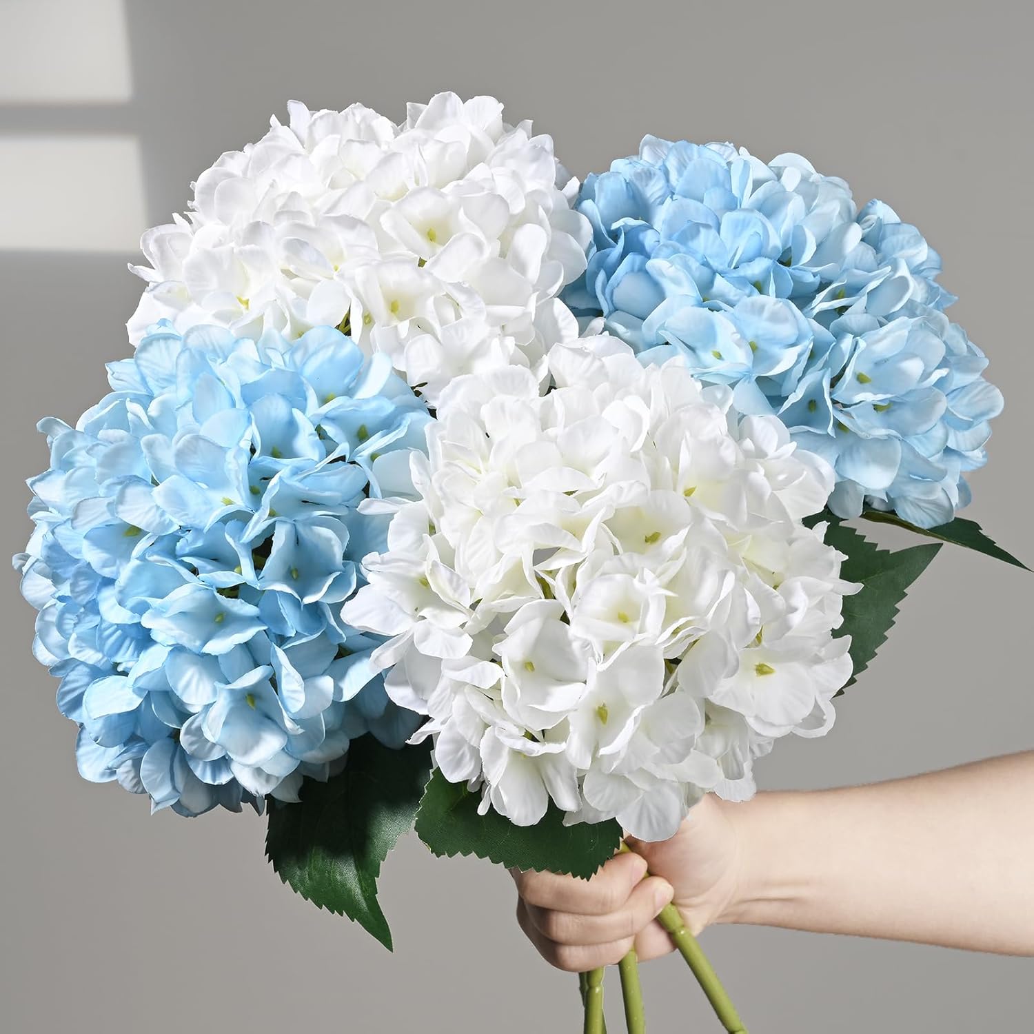 Bloomfinity:  4 Pcs Blue Hydrangea Artificial Flowers with Realistic Stems, 18In Large Fake Blue Flowers, Faux Flower for Home Party Decor Outdoor Wedding Bouquets Table Centerpieces Decoration