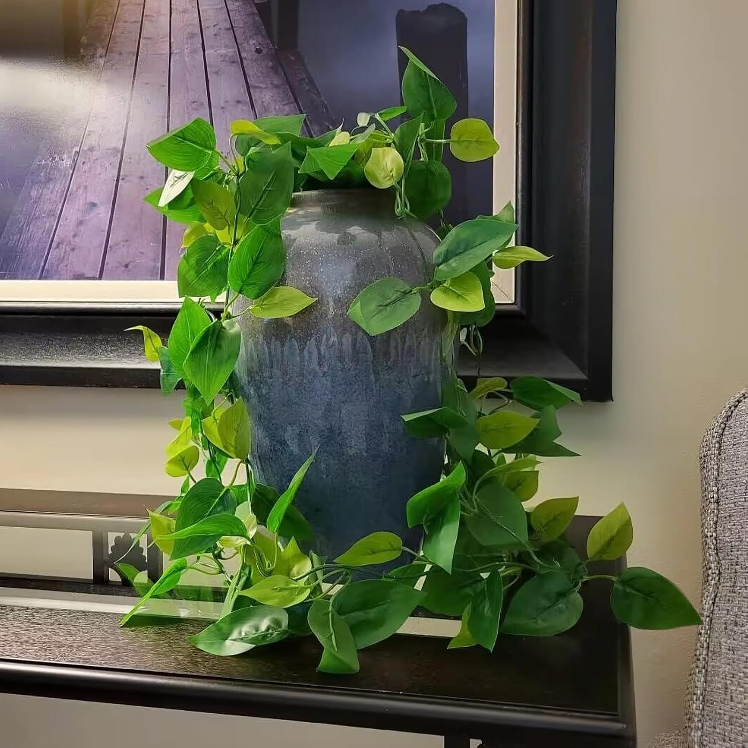 Bloomfinity:  1Pcs Fake Hanging Plants, 9 Branch Artificial Hanging Plant, Lush Faux Pothos Vines for Home Room Wall Shelf Porch Outdoor Indoor Decor (No Baskets)
