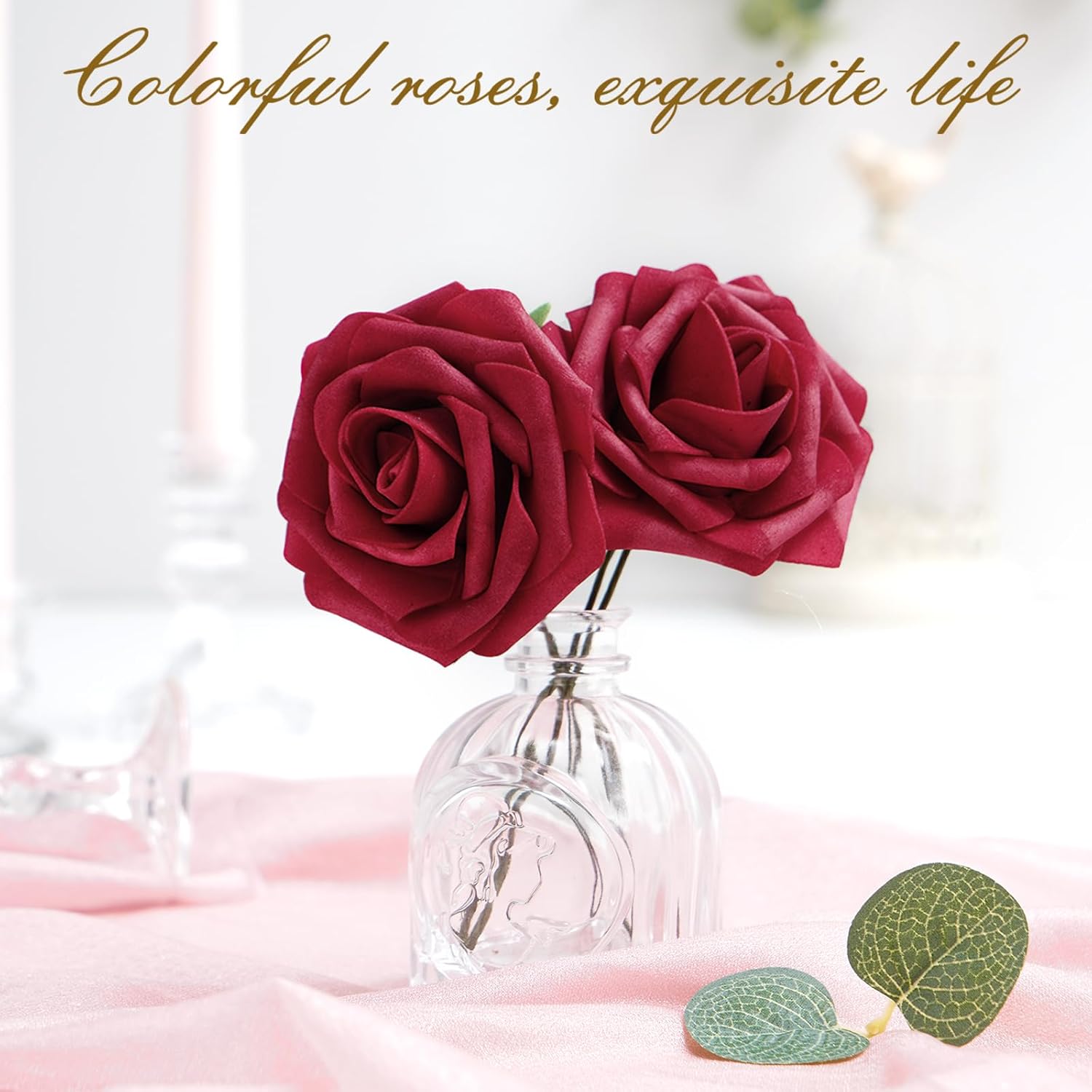 Bloomfinity: 16Pcs Artificial Flowers Fake Roses with Stems, Pink Boxed Foam Roses for DIY Bouquets Centerpieces Wedding Party Arrangement Bridal Shower Decor