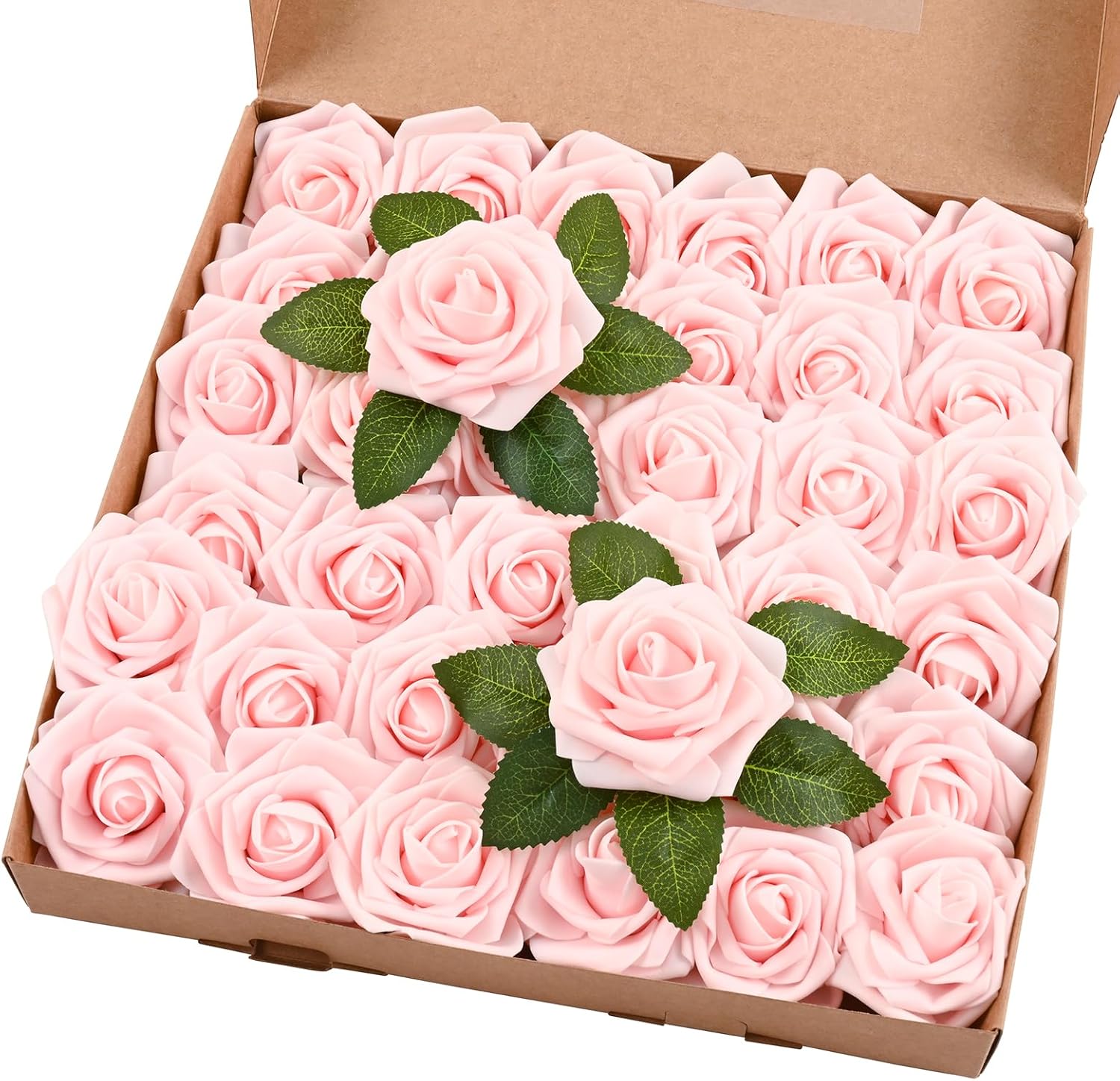 Bloomfinity: 16Pcs Artificial Flowers Fake Roses with Stems, Pink Boxed Foam Roses for DIY Bouquets Centerpieces Wedding Party Arrangement Bridal Shower Decor