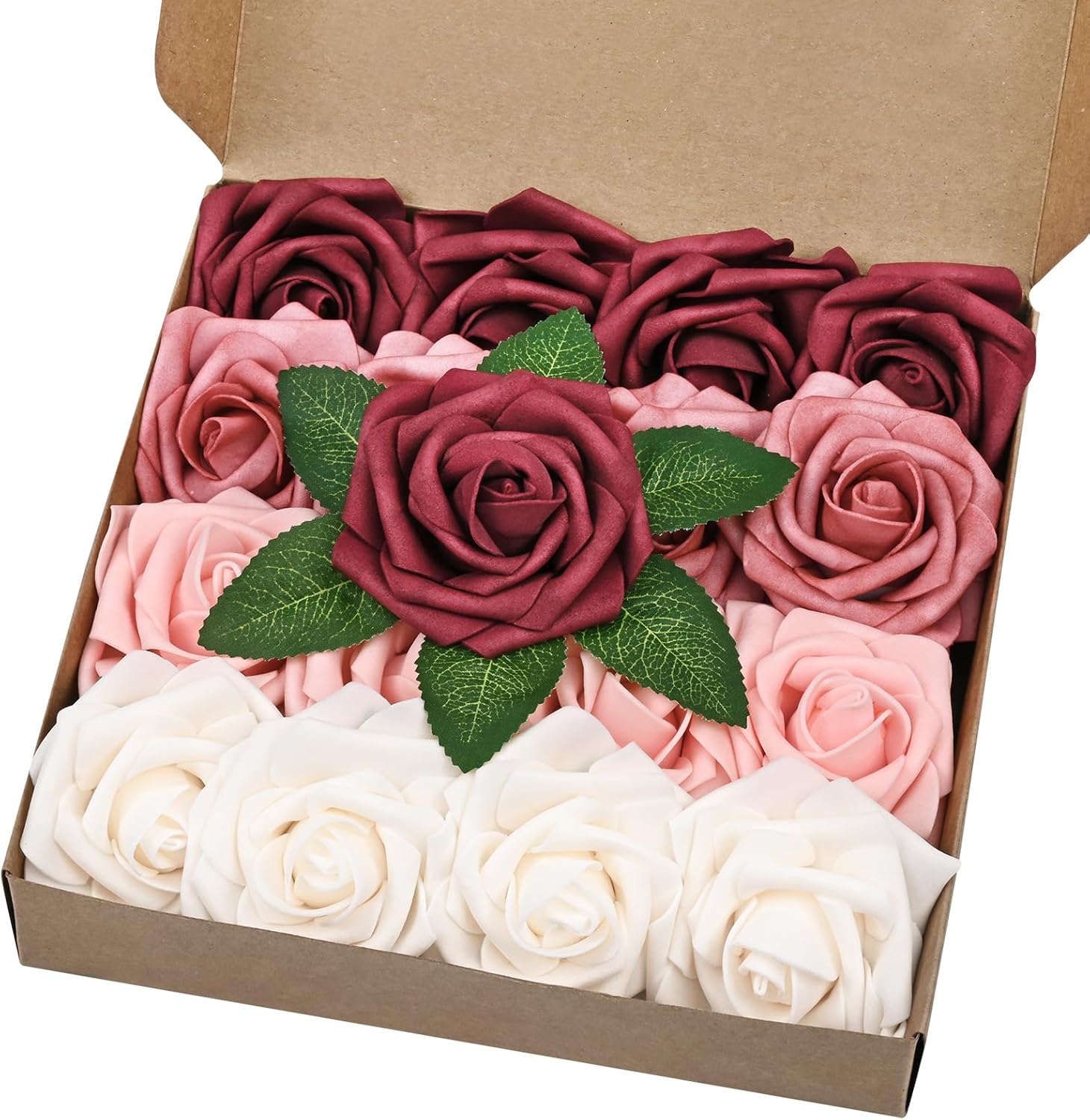 Bloomfinity: 16Pcs Artificial Flowers Fake Roses with Stems, Pink Boxed Foam Roses for DIY Bouquets Centerpieces Wedding Party Arrangement Bridal Shower Decor