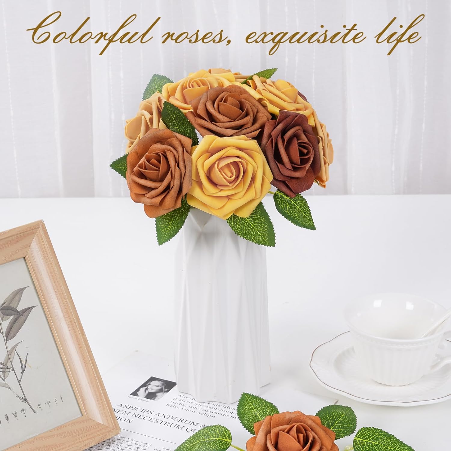 Bloomfinity: 16Pcs Artificial Flowers Fake Roses with Stems, Pink Boxed Foam Roses for DIY Bouquets Centerpieces Wedding Party Arrangement Bridal Shower Decor