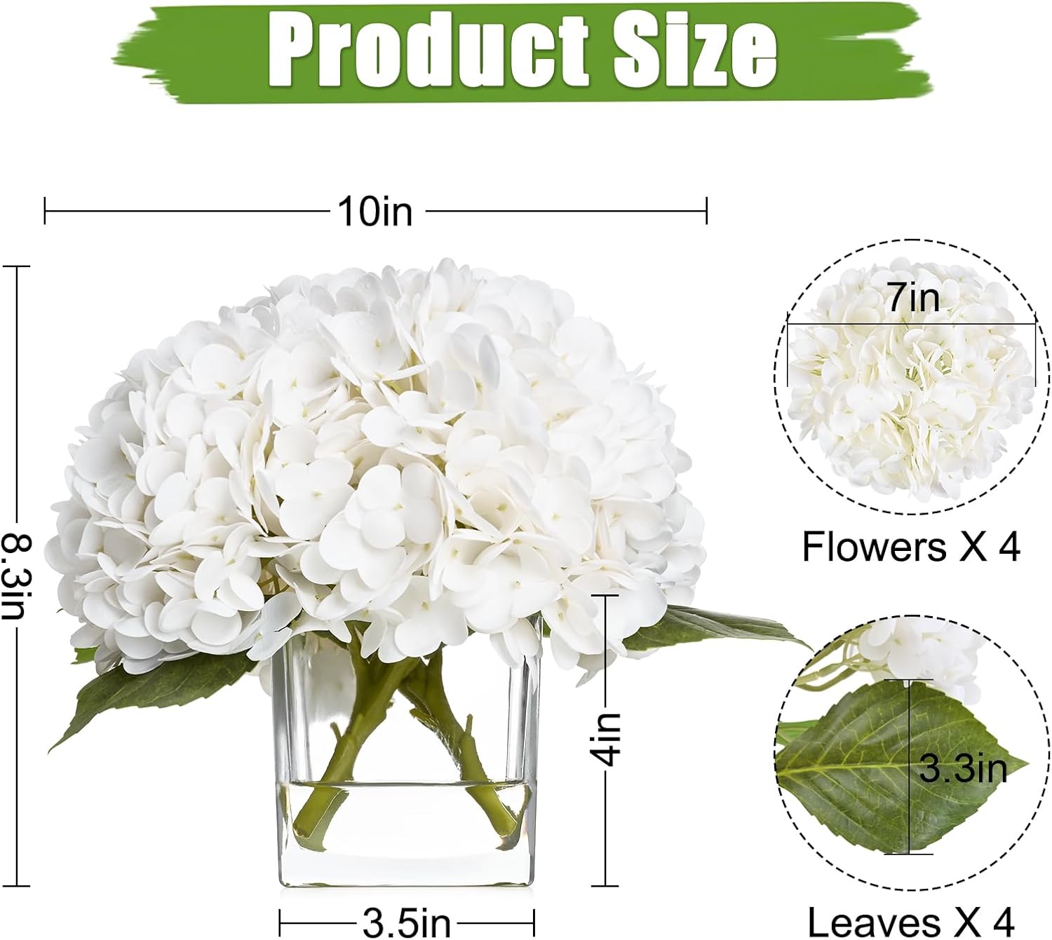 Bloomfinity:  Luxury PU Fake Flowers in Vase with Faux Water, White Real Touch Roses Artificial Flowers with Glass Vase for Office Home Dining Room Centerpiece Table Decorations