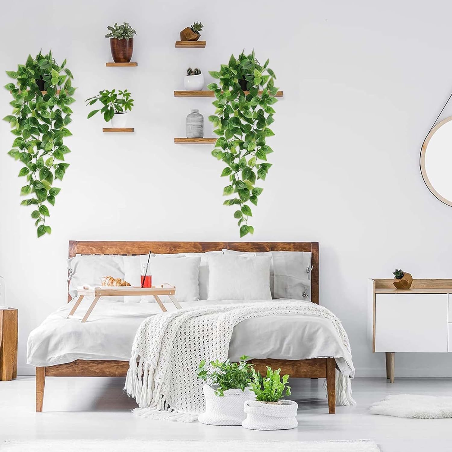 Bloomfinity:  1Pcs Fake Hanging Plants, 9 Branch Artificial Hanging Plant, Lush Faux Pothos Vines for Home Room Wall Shelf Porch Outdoor Indoor Decor (No Baskets)