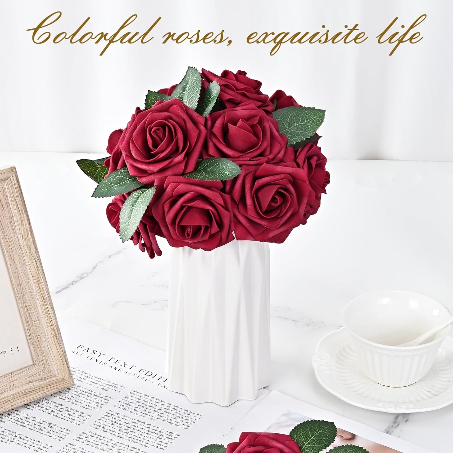Bloomfinity: 16Pcs Artificial Flowers Fake Roses with Stems, Pink Boxed Foam Roses for DIY Bouquets Centerpieces Wedding Party Arrangement Bridal Shower Decor
