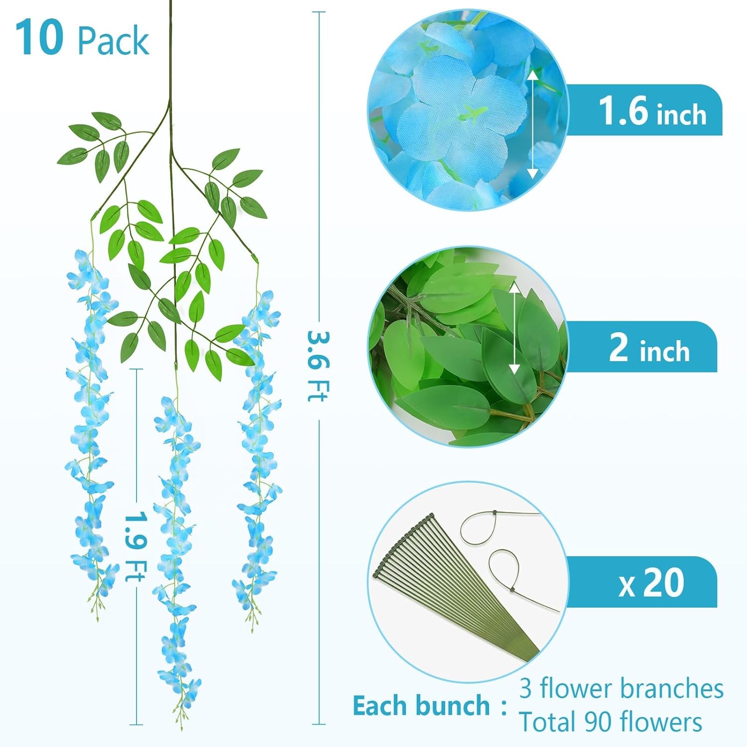 Bloomfinity:  36Pcs White & Purple Fake Wisteria Hanging Flowers, 3.6Ft/Pcs Artificial Wisteria Garland, Hanging Flowers for Wedding Party Home Backdrop Wall Decoration
