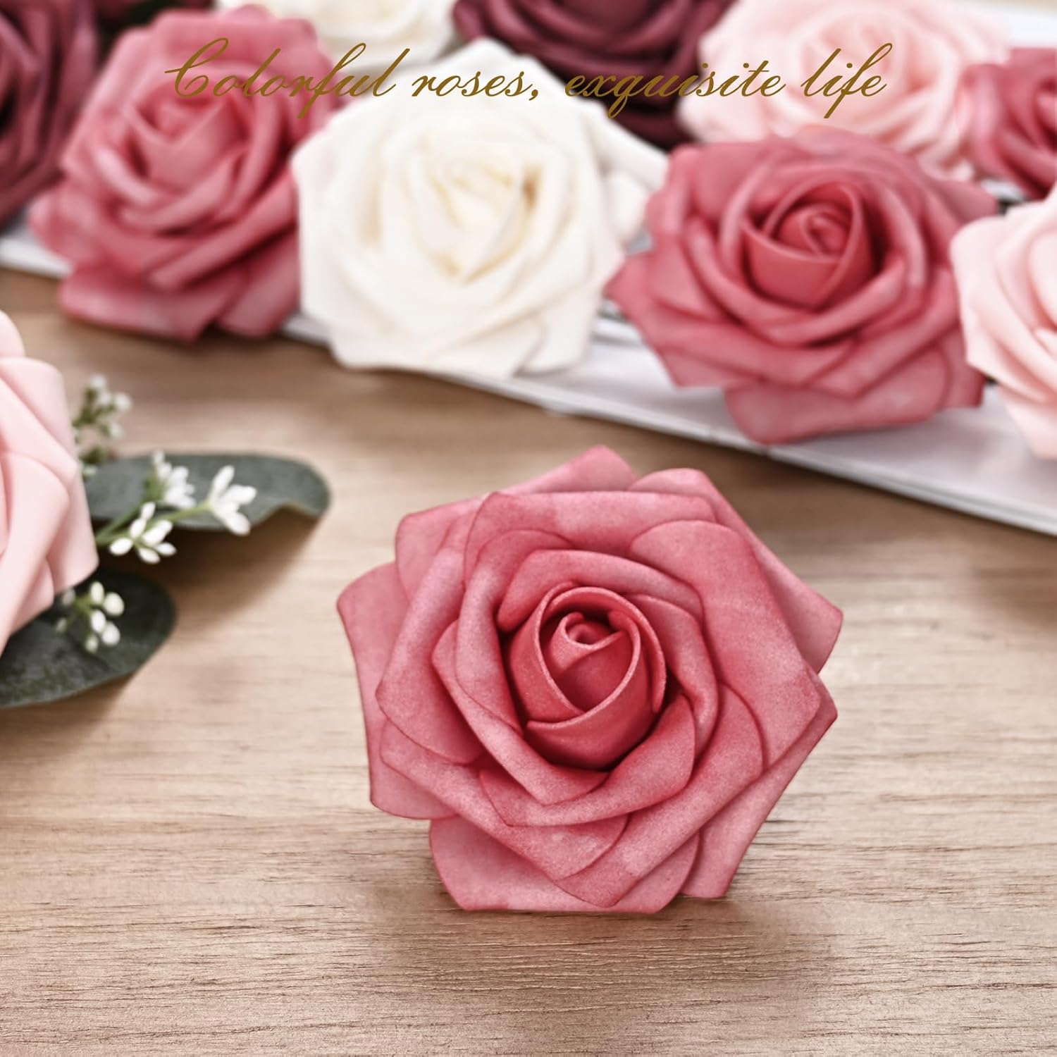 Bloomfinity: 16Pcs Artificial Flowers Fake Roses with Stems, Pink Boxed Foam Roses for DIY Bouquets Centerpieces Wedding Party Arrangement Bridal Shower Decor
