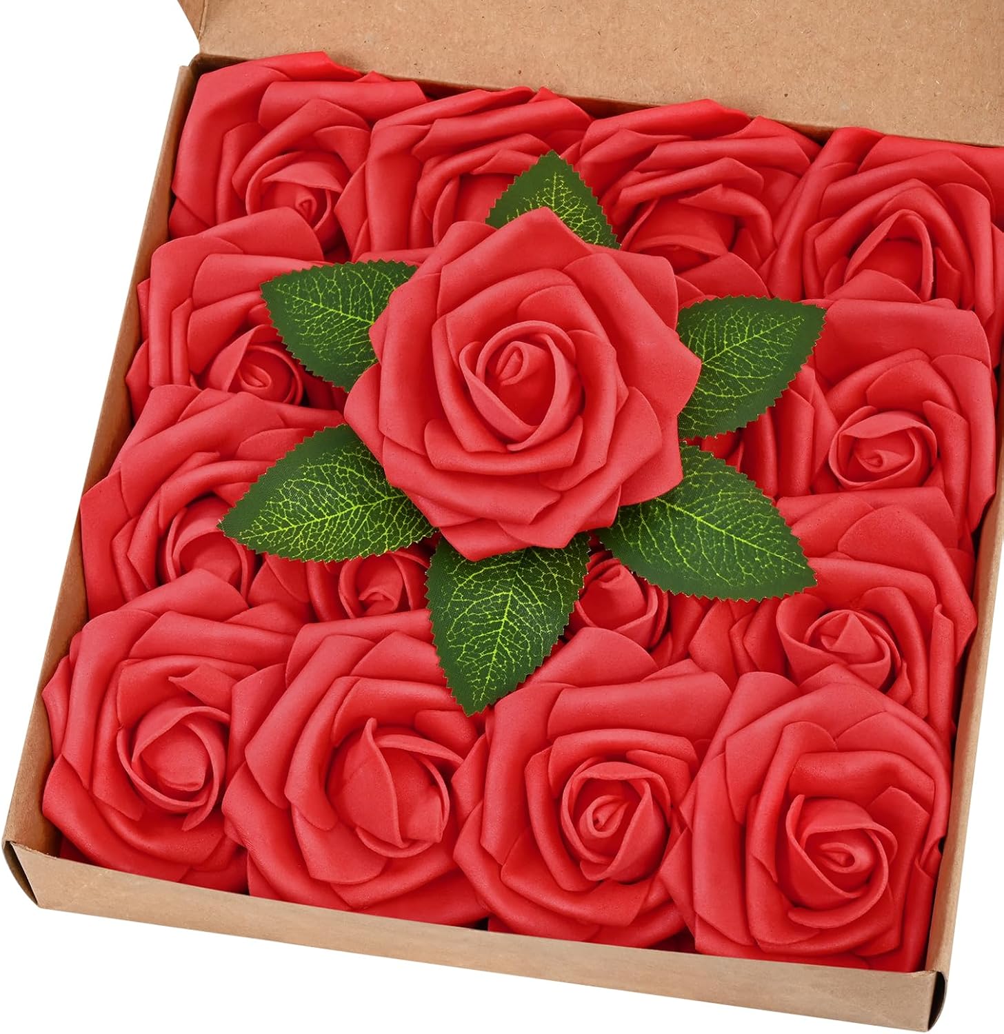Bloomfinity: 16Pcs Artificial Flowers Fake Roses with Stems, Pink Boxed Foam Roses for DIY Bouquets Centerpieces Wedding Party Arrangement Bridal Shower Decor