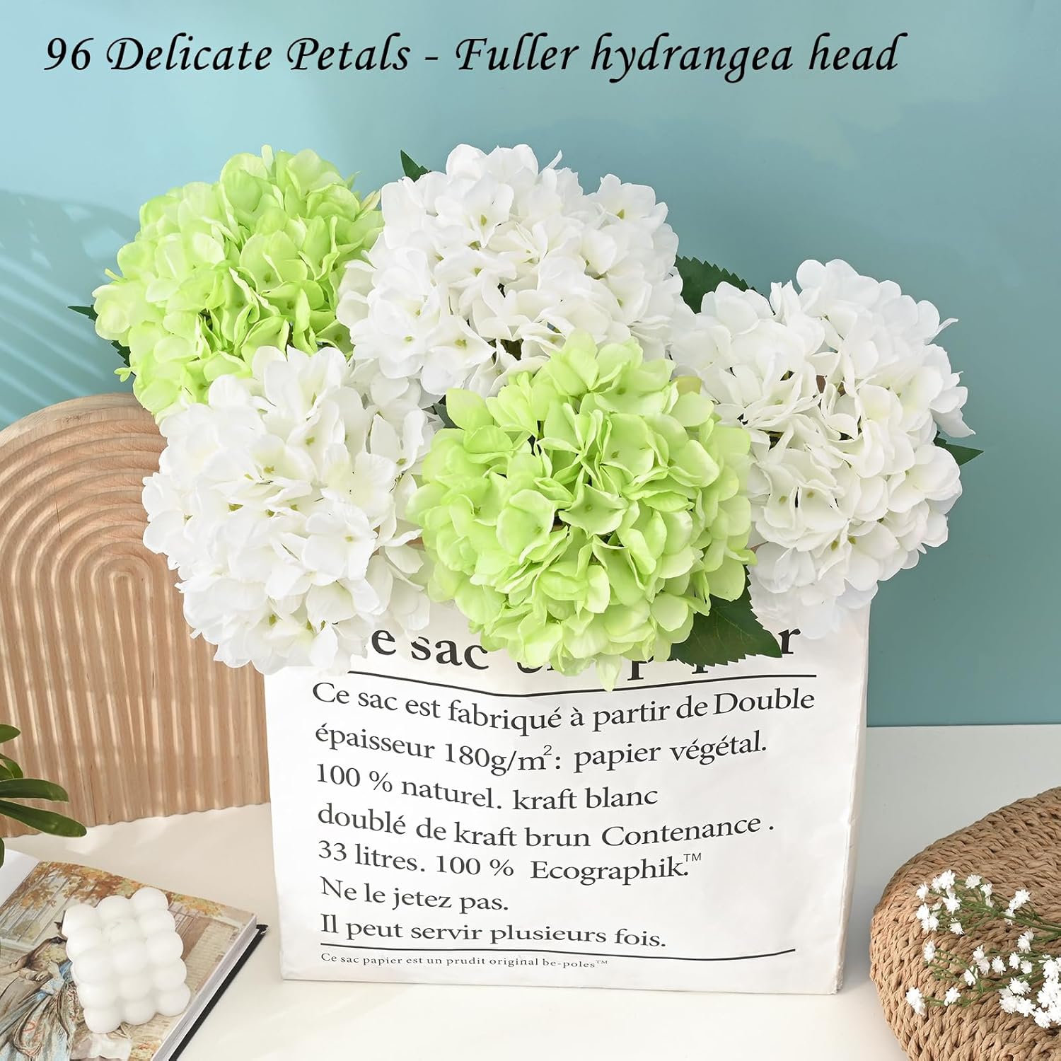 Bloomfinity:  4 Pcs Blue Hydrangea Artificial Flowers with Realistic Stems, 18In Large Fake Blue Flowers, Faux Flower for Home Party Decor Outdoor Wedding Bouquets Table Centerpieces Decoration