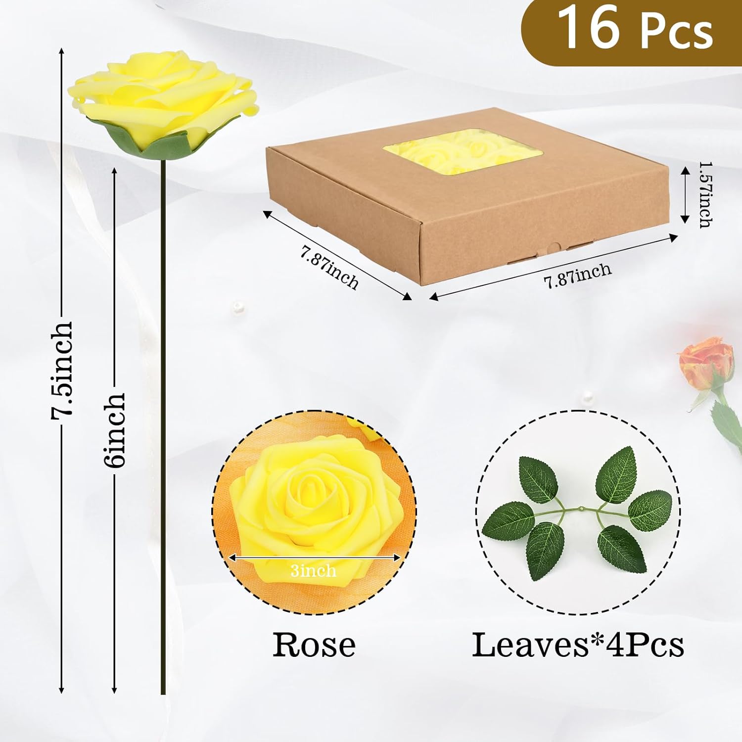Bloomfinity: 16Pcs Artificial Flowers Fake Roses with Stems, Pink Boxed Foam Roses for DIY Bouquets Centerpieces Wedding Party Arrangement Bridal Shower Decor
