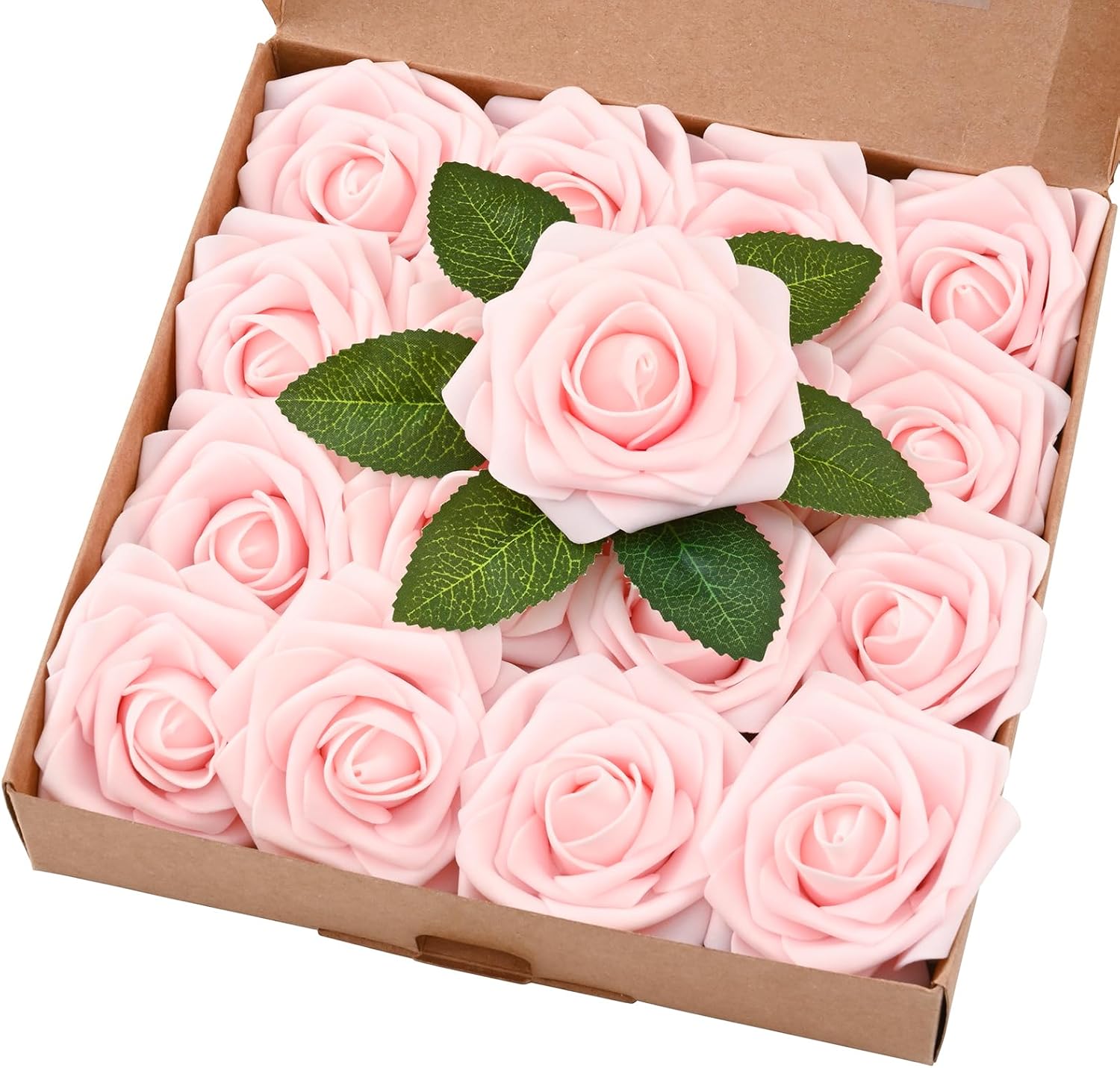 Bloomfinity: 16Pcs Artificial Flowers Fake Roses with Stems, Pink Boxed Foam Roses for DIY Bouquets Centerpieces Wedding Party Arrangement Bridal Shower Decor