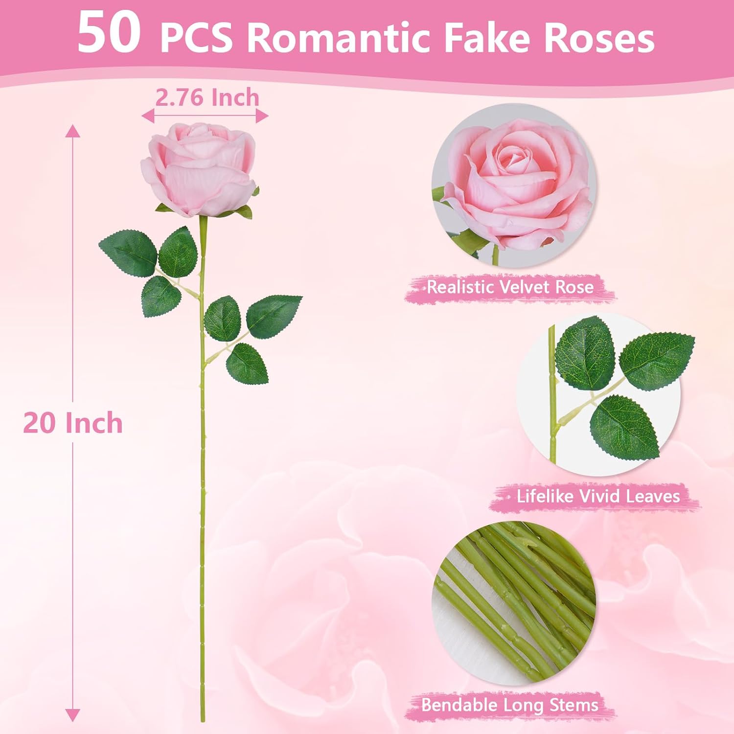 Bloomfinity:  50 Pcs Red Roses Artificial Flowers, Real Touch Velvet Roses Fake Flowers Bulk, Artificial Roses Bouquet with Long Stems Bridal DIY Wedding Party Centerpiece Decorations