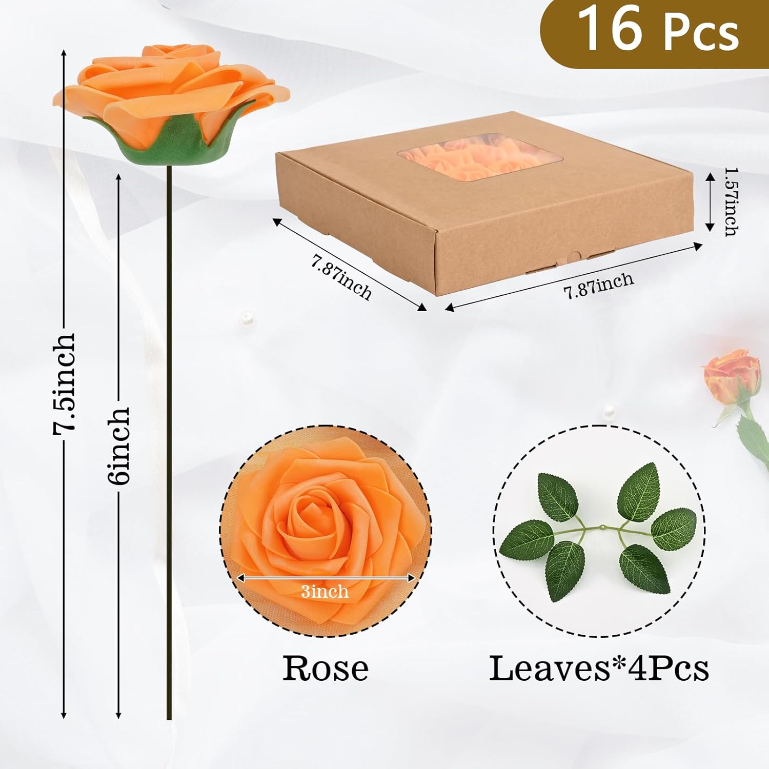 Bloomfinity: 16Pcs Artificial Flowers Fake Roses with Stems, Pink Boxed Foam Roses for DIY Bouquets Centerpieces Wedding Party Arrangement Bridal Shower Decor