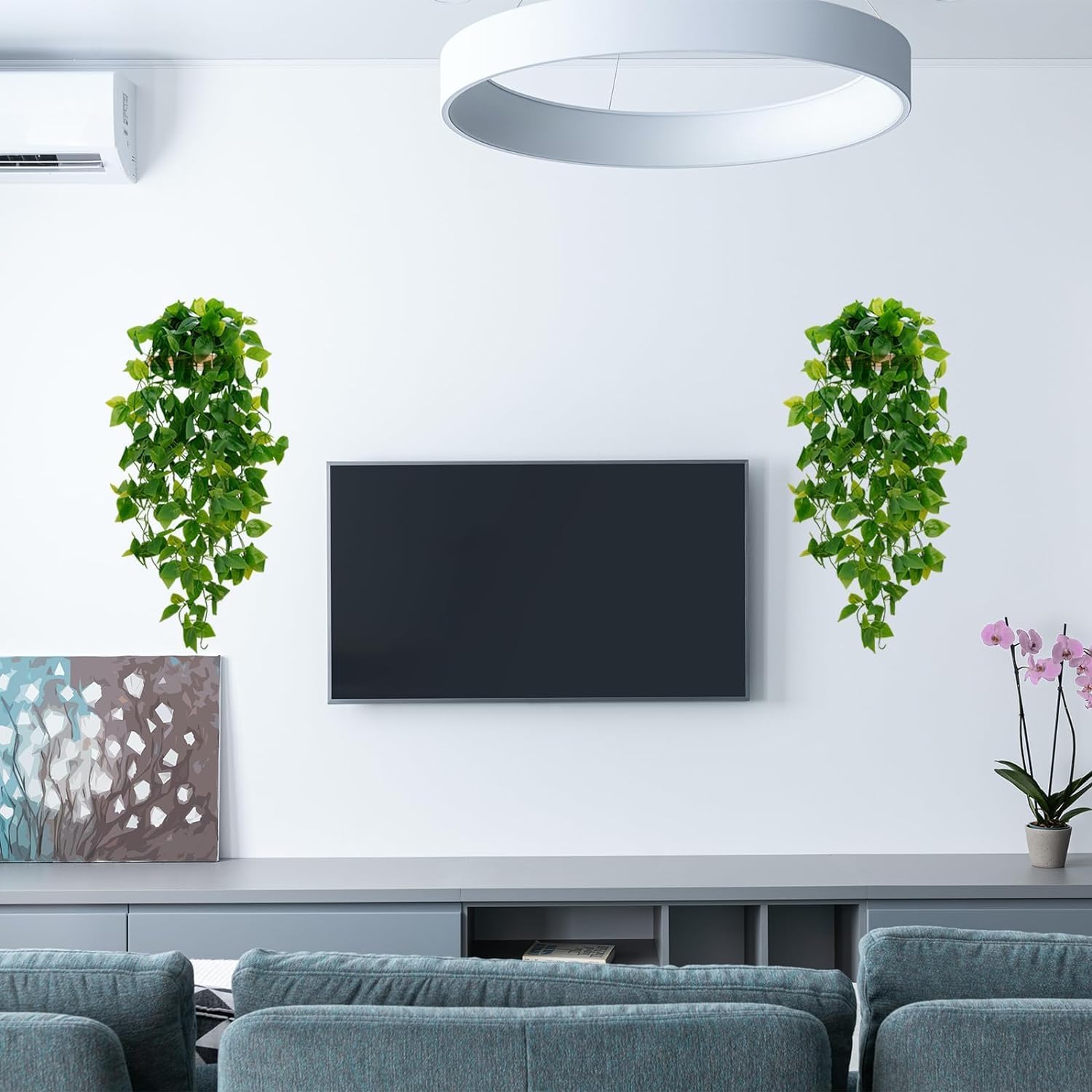 Bloomfinity:  1Pcs Fake Hanging Plants, 9 Branch Artificial Hanging Plant, Lush Faux Pothos Vines for Home Room Wall Shelf Porch Outdoor Indoor Decor (No Baskets)