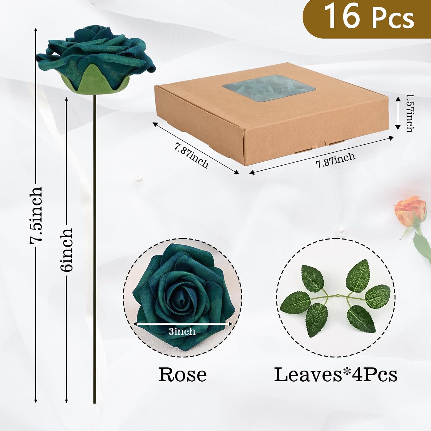 Bloomfinity: 16Pcs Artificial Flowers Fake Roses with Stems, Pink Boxed Foam Roses for DIY Bouquets Centerpieces Wedding Party Arrangement Bridal Shower Decor