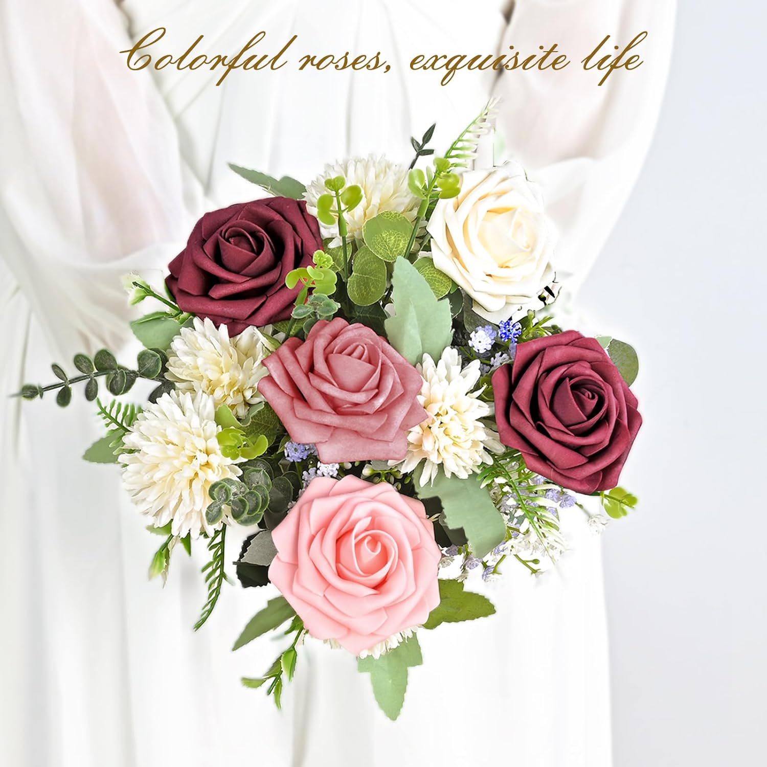 Bloomfinity: 16Pcs Artificial Flowers Fake Roses with Stems, Pink Boxed Foam Roses for DIY Bouquets Centerpieces Wedding Party Arrangement Bridal Shower Decor