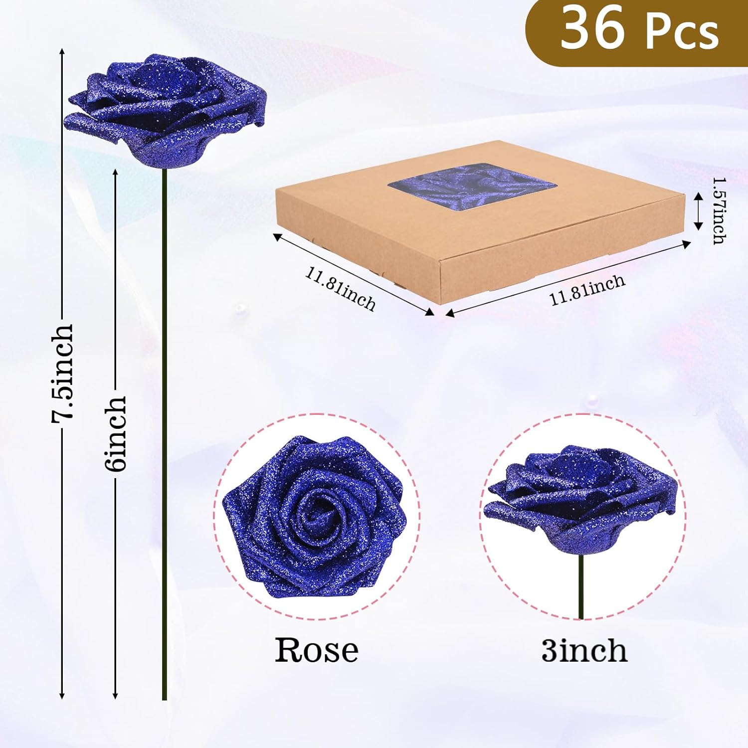 Bloomfinity: 16Pcs Artificial Flowers Fake Roses with Stems, Pink Boxed Foam Roses for DIY Bouquets Centerpieces Wedding Party Arrangement Bridal Shower Decor