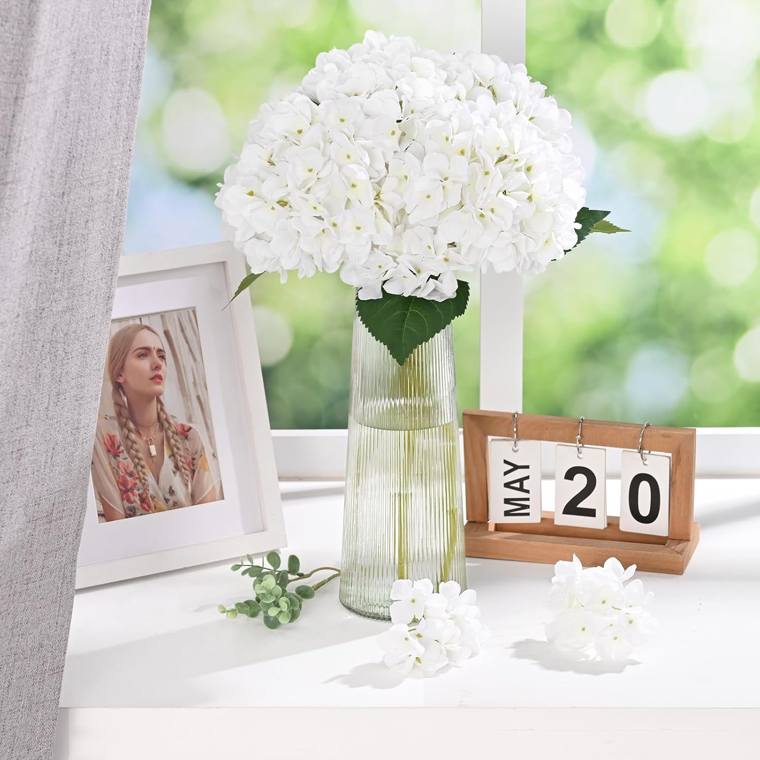 Bloomfinity:  4 Pcs Blue Hydrangea Artificial Flowers with Realistic Stems, 18In Large Fake Blue Flowers, Faux Flower for Home Party Decor Outdoor Wedding Bouquets Table Centerpieces Decoration