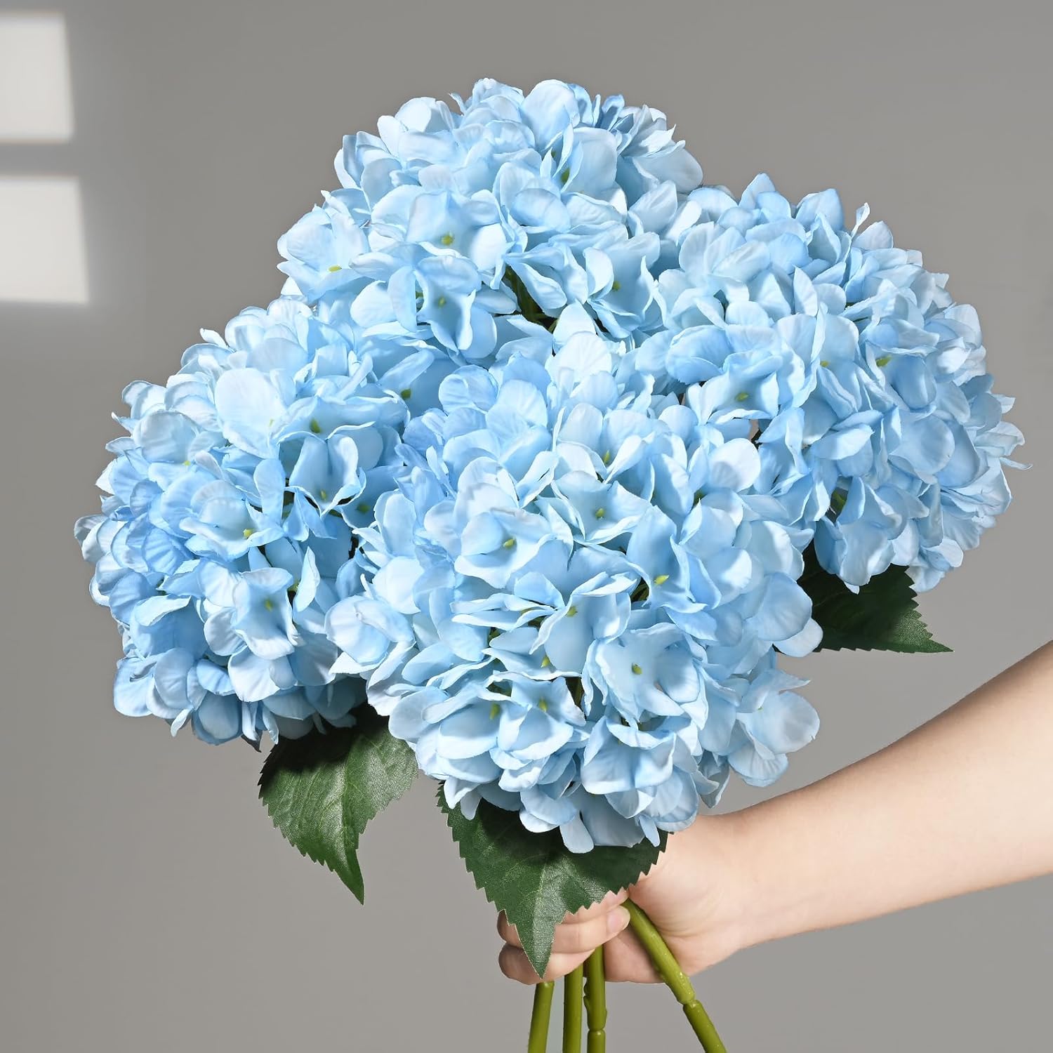 Bloomfinity:  4 Pcs Blue Hydrangea Artificial Flowers with Realistic Stems, 18In Large Fake Blue Flowers, Faux Flower for Home Party Decor Outdoor Wedding Bouquets Table Centerpieces Decoration
