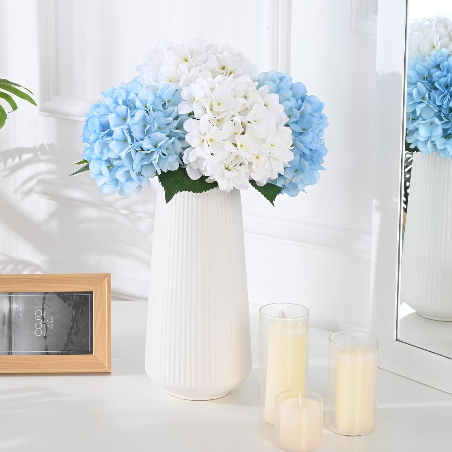 Bloomfinity:  4 Pcs Blue Hydrangea Artificial Flowers with Realistic Stems, 18In Large Fake Blue Flowers, Faux Flower for Home Party Decor Outdoor Wedding Bouquets Table Centerpieces Decoration
