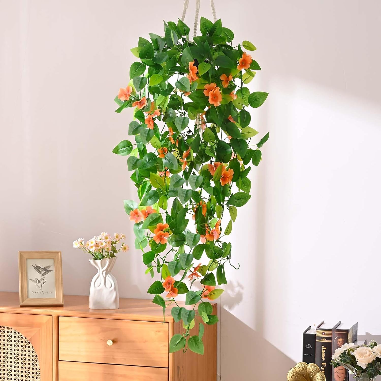 Bloomfinity:  1Pcs Fake Hanging Plants, 9 Branch Artificial Hanging Plant, Lush Faux Pothos Vines for Home Room Wall Shelf Porch Outdoor Indoor Decor (No Baskets)