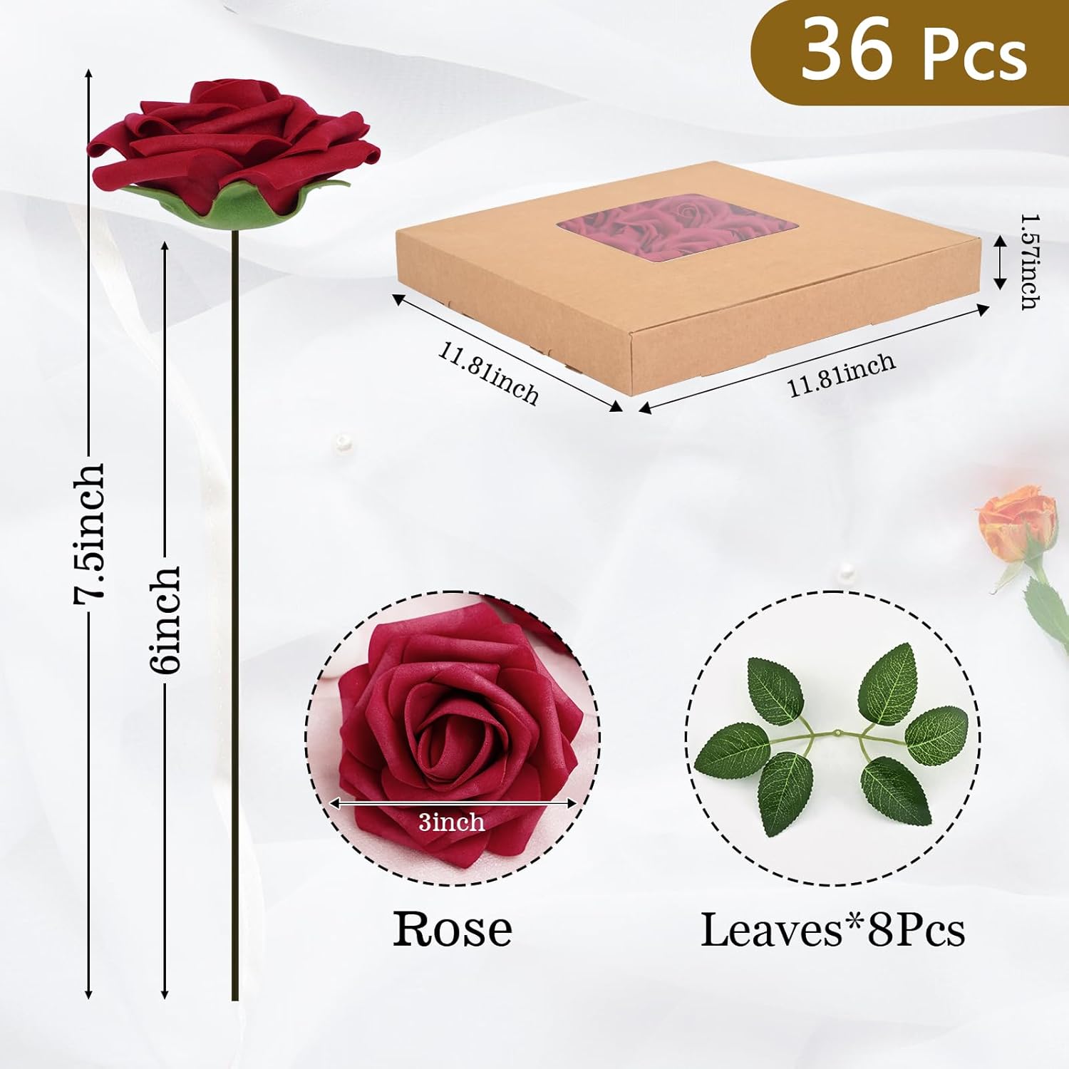 Bloomfinity: 16Pcs Artificial Flowers Fake Roses with Stems, Pink Boxed Foam Roses for DIY Bouquets Centerpieces Wedding Party Arrangement Bridal Shower Decor