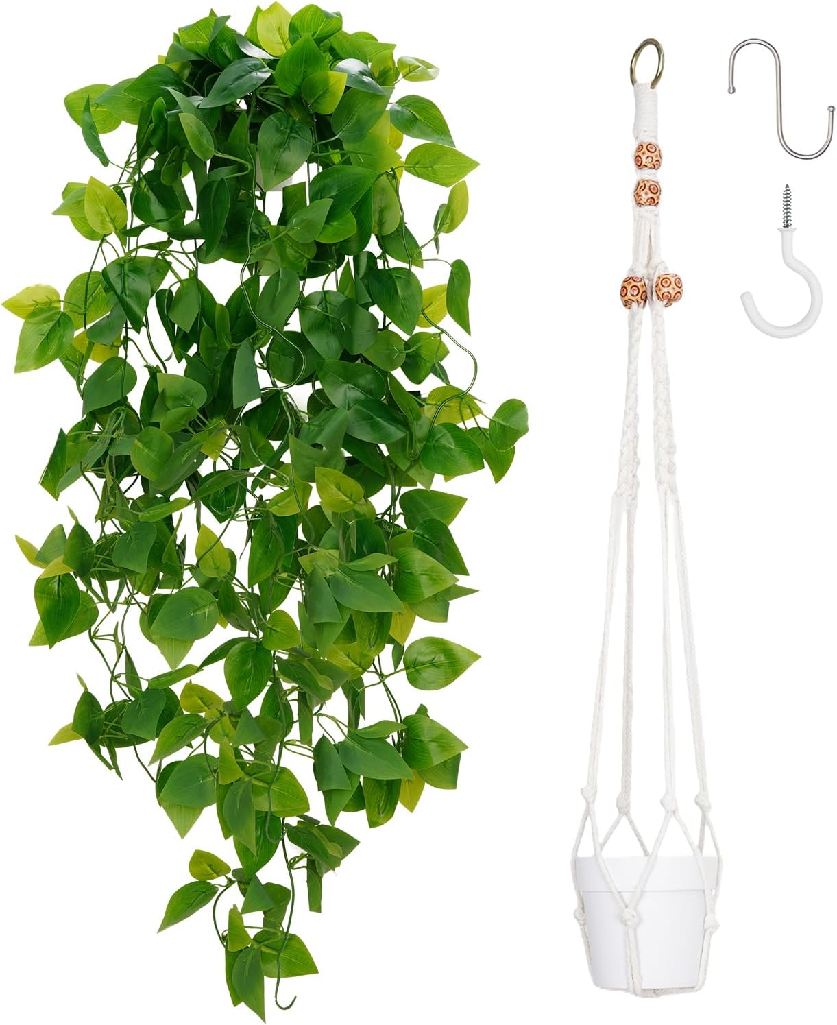 Bloomfinity:  1Pcs Fake Hanging Plants, 9 Branch Artificial Hanging Plant, Lush Faux Pothos Vines for Home Room Wall Shelf Porch Outdoor Indoor Decor (No Baskets)
