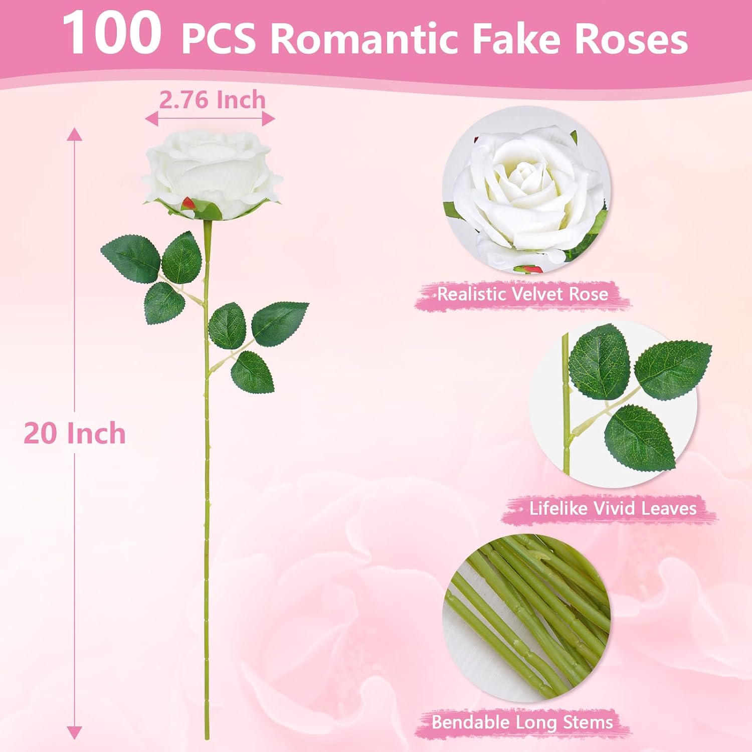 Bloomfinity:  50 Pcs Red Roses Artificial Flowers, Real Touch Velvet Roses Fake Flowers Bulk, Artificial Roses Bouquet with Long Stems Bridal DIY Wedding Party Centerpiece Decorations