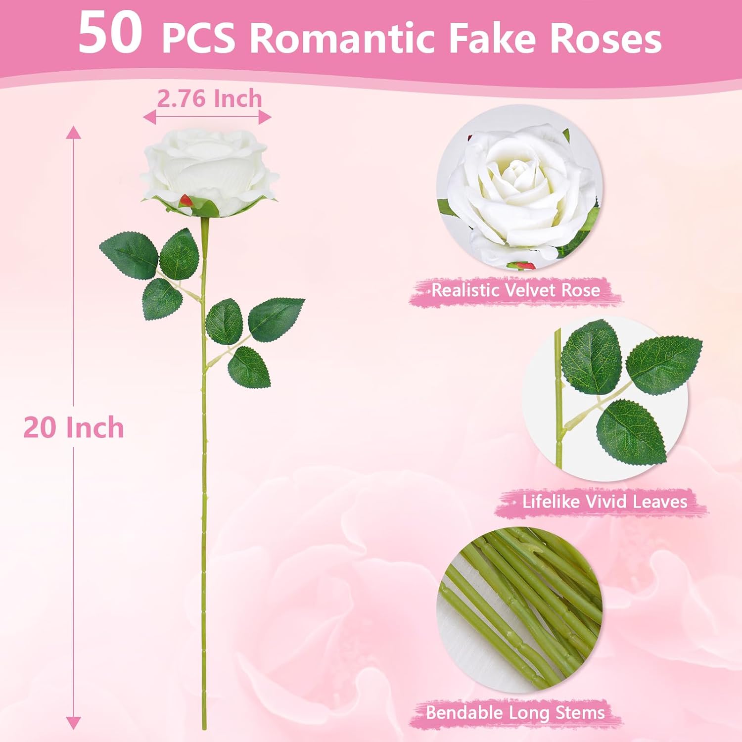 Bloomfinity:  50 Pcs Red Roses Artificial Flowers, Real Touch Velvet Roses Fake Flowers Bulk, Artificial Roses Bouquet with Long Stems Bridal DIY Wedding Party Centerpiece Decorations