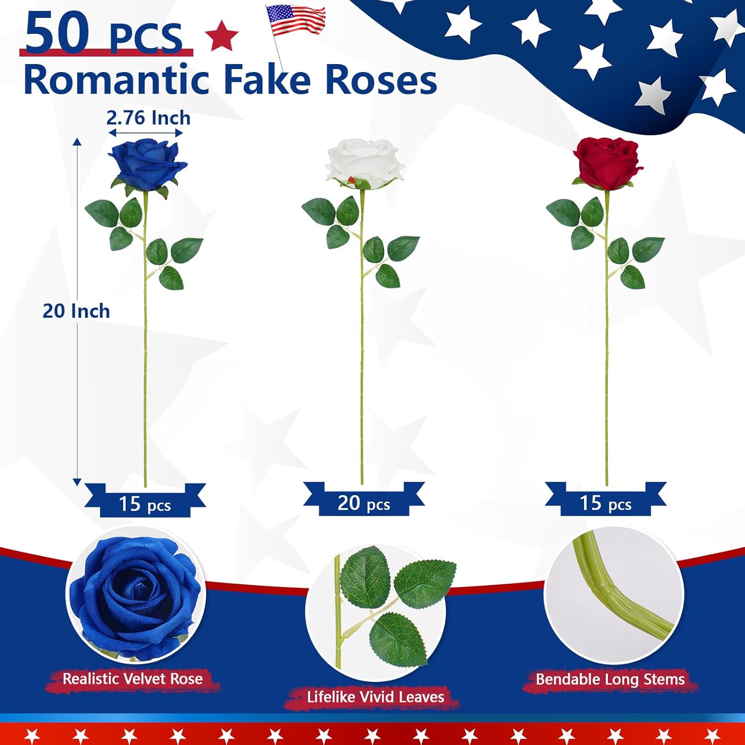 Bloomfinity:  50 Pcs Red Roses Artificial Flowers, Real Touch Velvet Roses Fake Flowers Bulk, Artificial Roses Bouquet with Long Stems Bridal DIY Wedding Party Centerpiece Decorations
