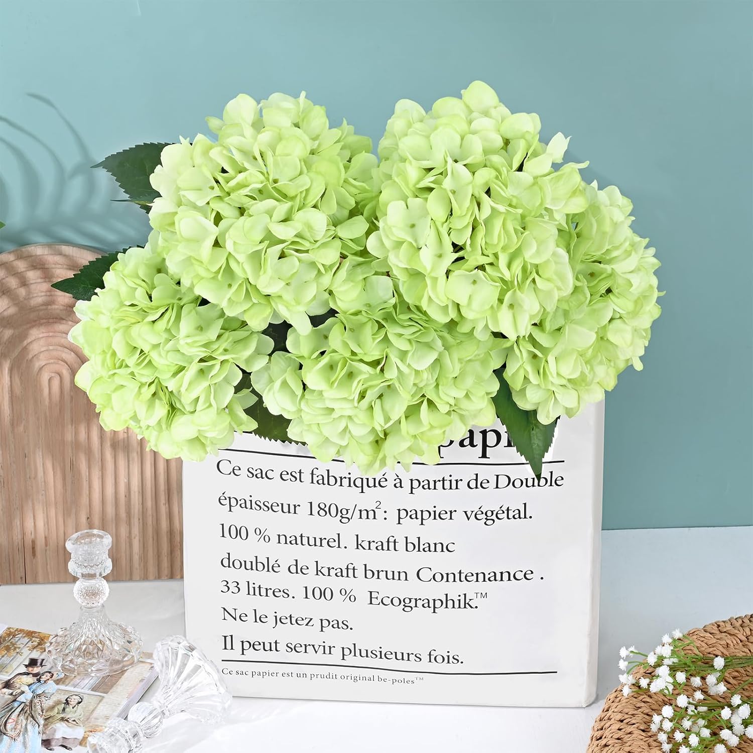 Bloomfinity:  4 Pcs Blue Hydrangea Artificial Flowers with Realistic Stems, 18In Large Fake Blue Flowers, Faux Flower for Home Party Decor Outdoor Wedding Bouquets Table Centerpieces Decoration