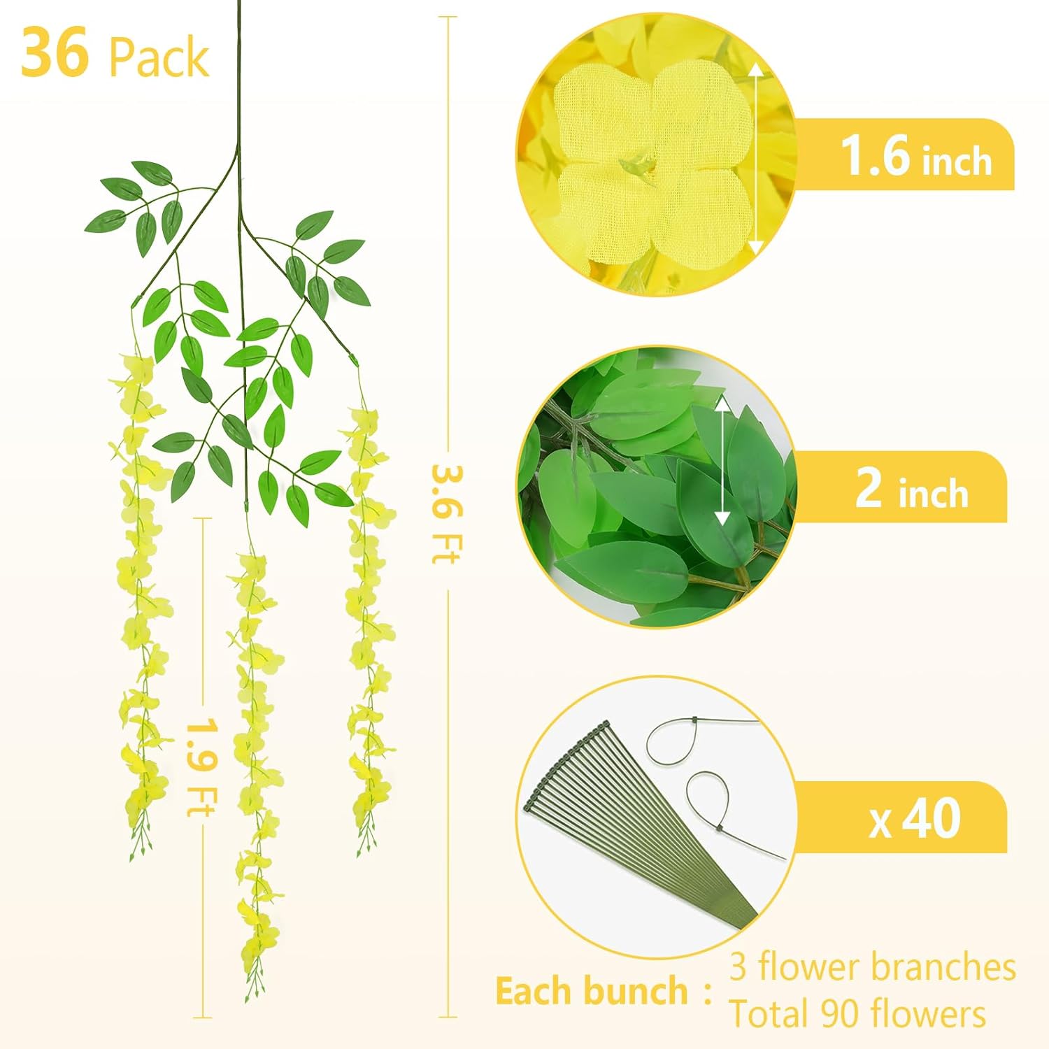 Bloomfinity:  36Pcs White & Purple Fake Wisteria Hanging Flowers, 3.6Ft/Pcs Artificial Wisteria Garland, Hanging Flowers for Wedding Party Home Backdrop Wall Decoration
