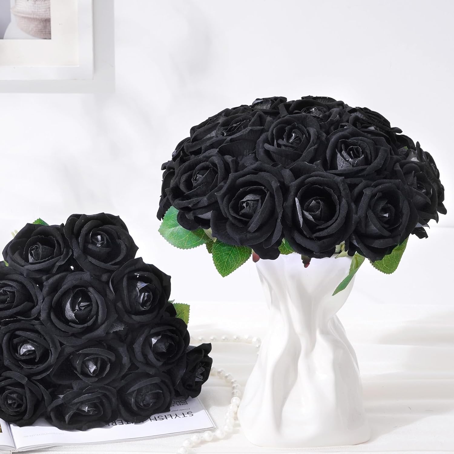 Bloomfinity:  50 Pcs Red Roses Artificial Flowers, Real Touch Velvet Roses Fake Flowers Bulk, Artificial Roses Bouquet with Long Stems Bridal DIY Wedding Party Centerpiece Decorations