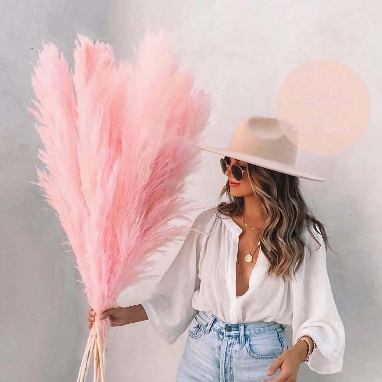 Bloomfinity:  4pcs 43"/3.6 FT Faux Pampas Grass, Pink Tall Pampas Grass for Floor Vase, Boho Artificial Pampas Grass Decor, Fake Pompous Grass Fluffy Vase Filler for Home Room Boho Decor