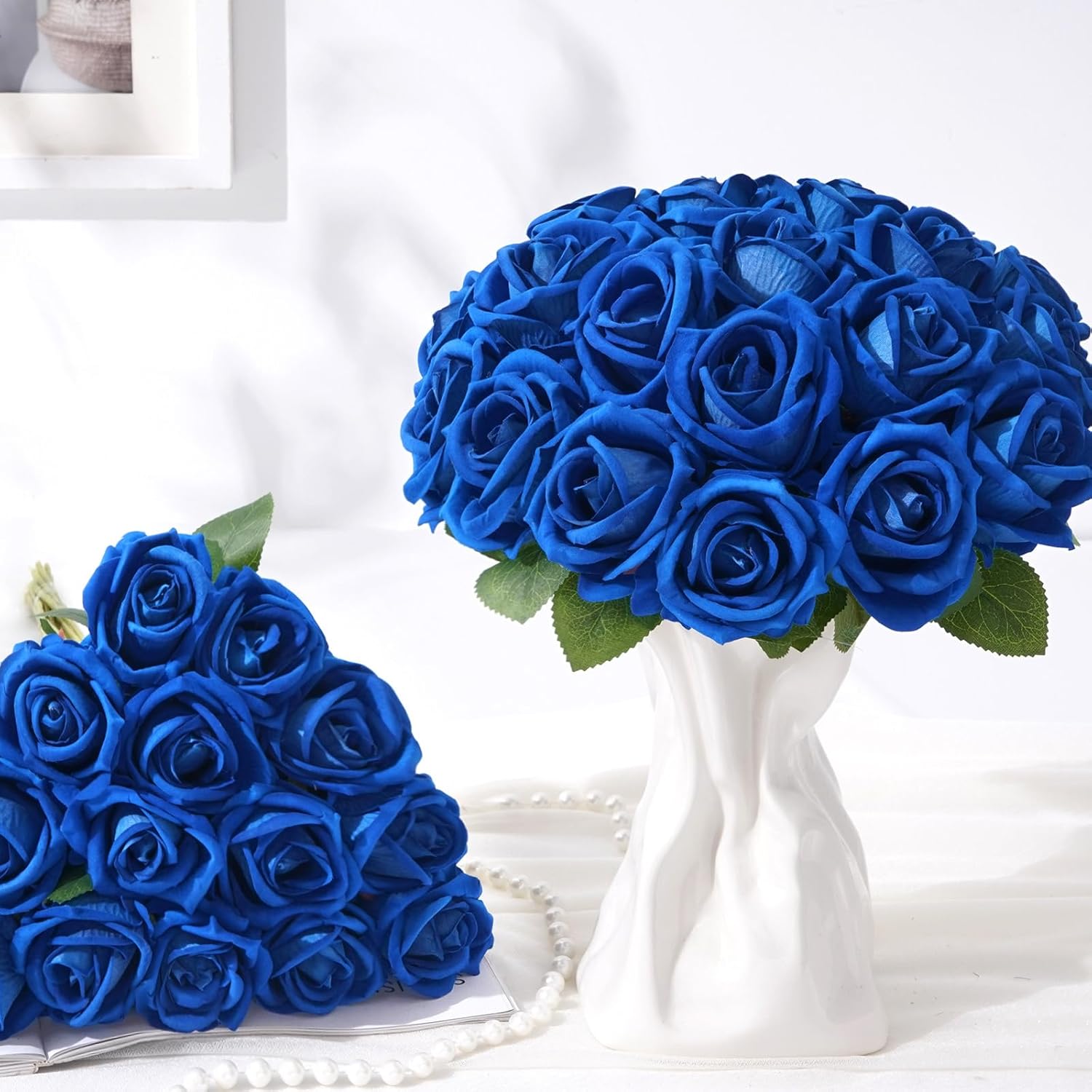 Bloomfinity:  50 Pcs Red Roses Artificial Flowers, Real Touch Velvet Roses Fake Flowers Bulk, Artificial Roses Bouquet with Long Stems Bridal DIY Wedding Party Centerpiece Decorations