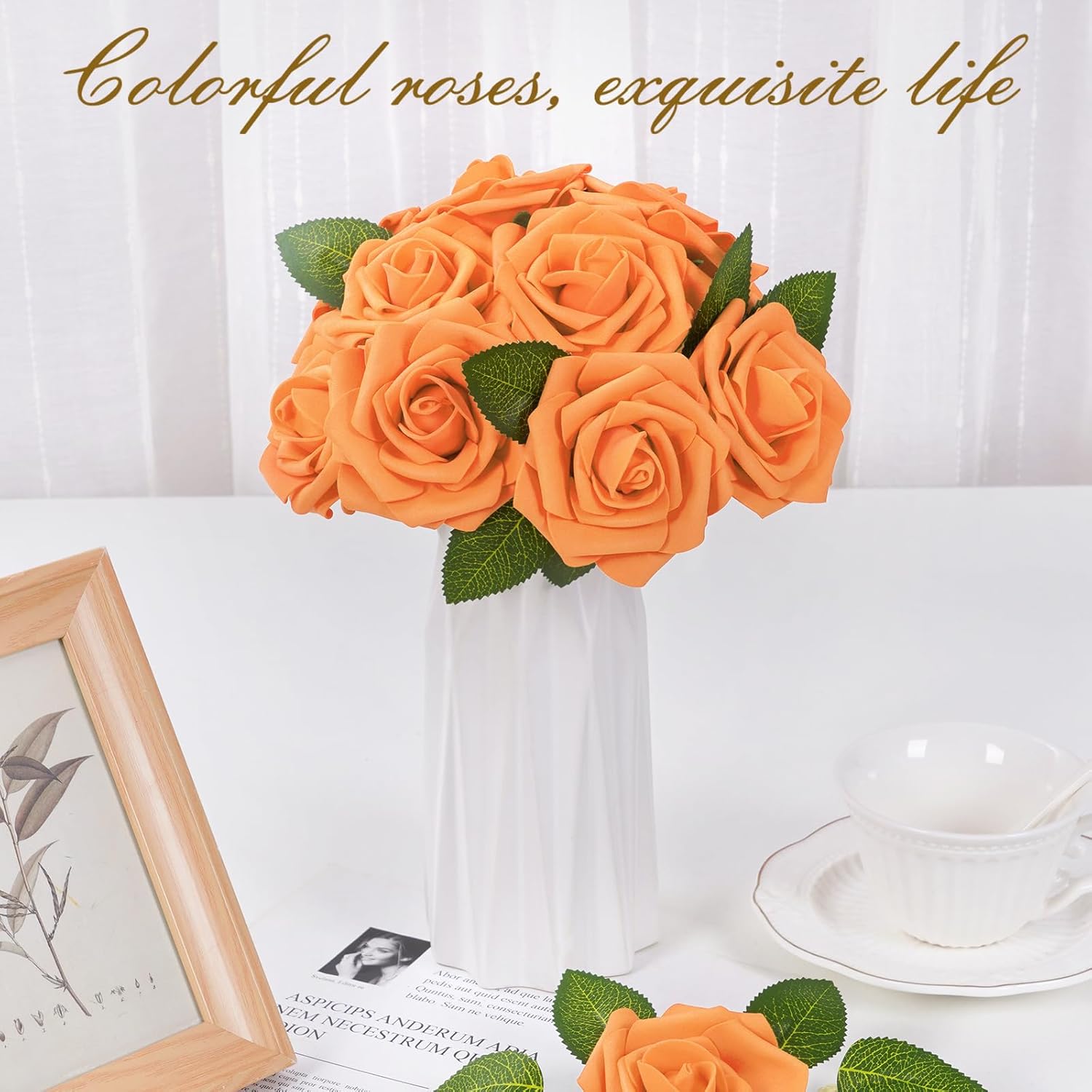 Bloomfinity: 16Pcs Artificial Flowers Fake Roses with Stems, Pink Boxed Foam Roses for DIY Bouquets Centerpieces Wedding Party Arrangement Bridal Shower Decor