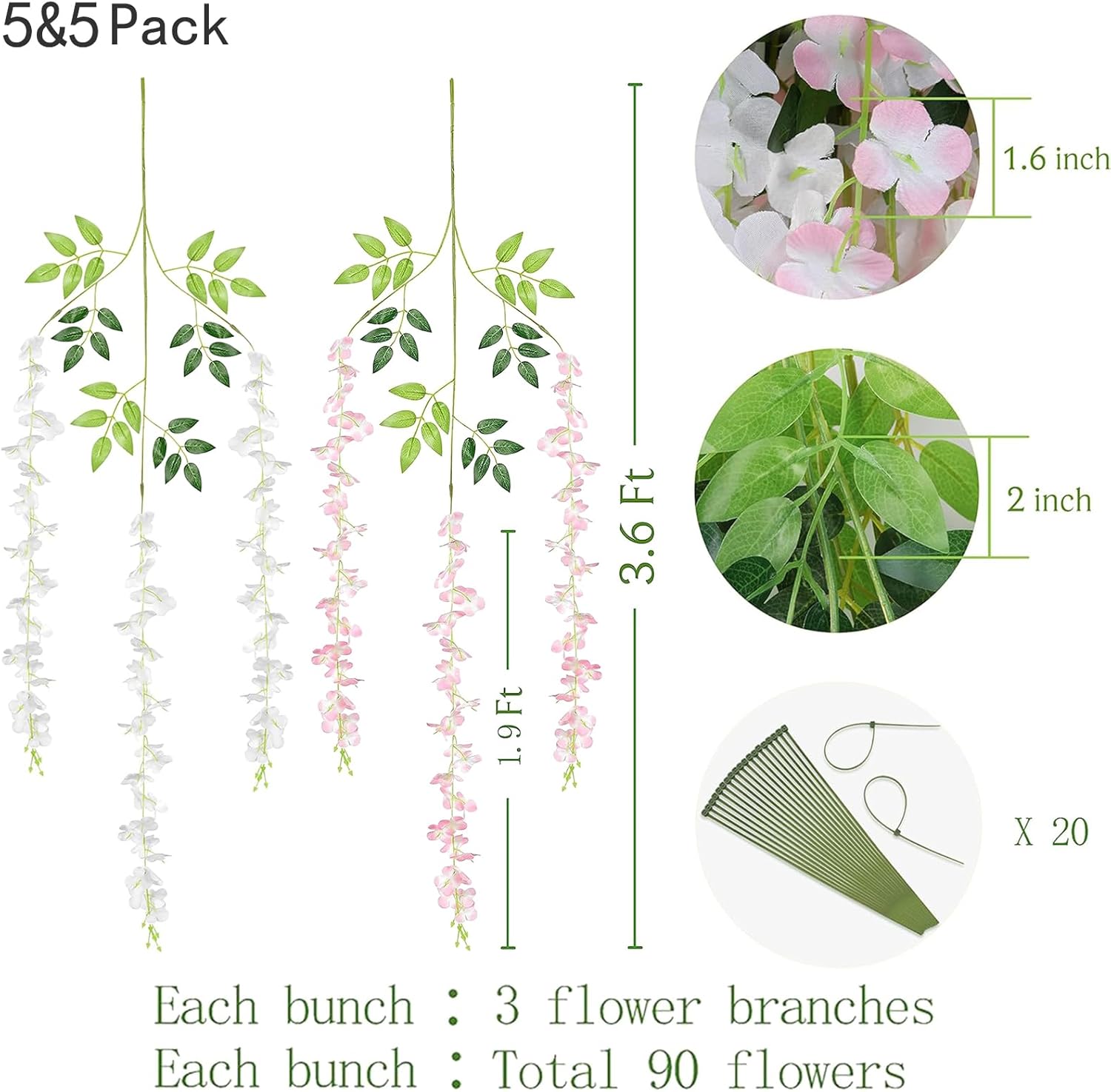Bloomfinity:  36Pcs White & Purple Fake Wisteria Hanging Flowers, 3.6Ft/Pcs Artificial Wisteria Garland, Hanging Flowers for Wedding Party Home Backdrop Wall Decoration