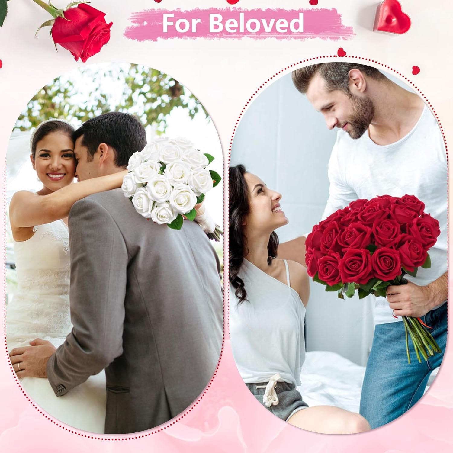 Bloomfinity:  50 Pcs Red Roses Artificial Flowers, Real Touch Velvet Roses Fake Flowers Bulk, Artificial Roses Bouquet with Long Stems Bridal DIY Wedding Party Centerpiece Decorations
