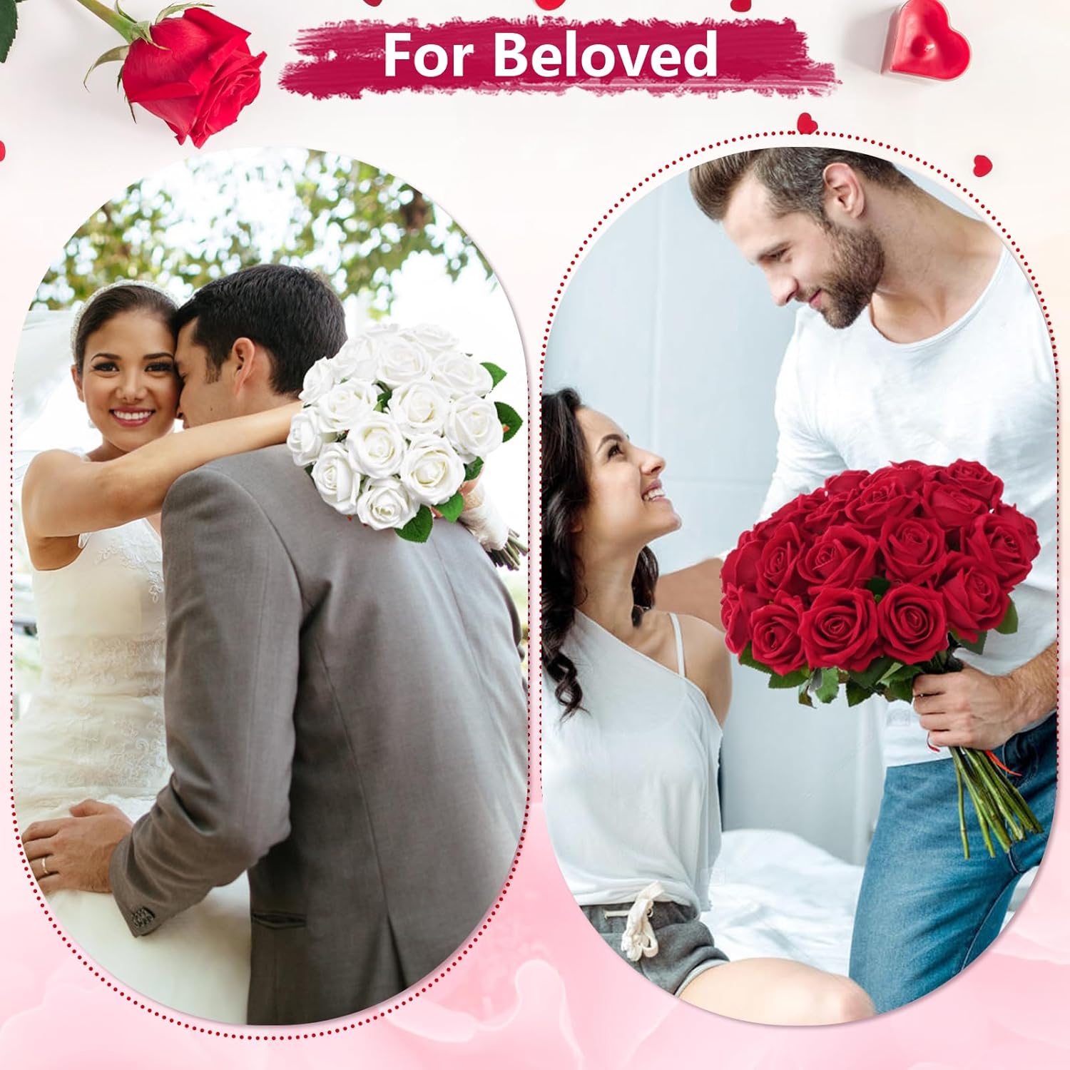 Bloomfinity:  50 Pcs Red Roses Artificial Flowers, Real Touch Velvet Roses Fake Flowers Bulk, Artificial Roses Bouquet with Long Stems Bridal DIY Wedding Party Centerpiece Decorations
