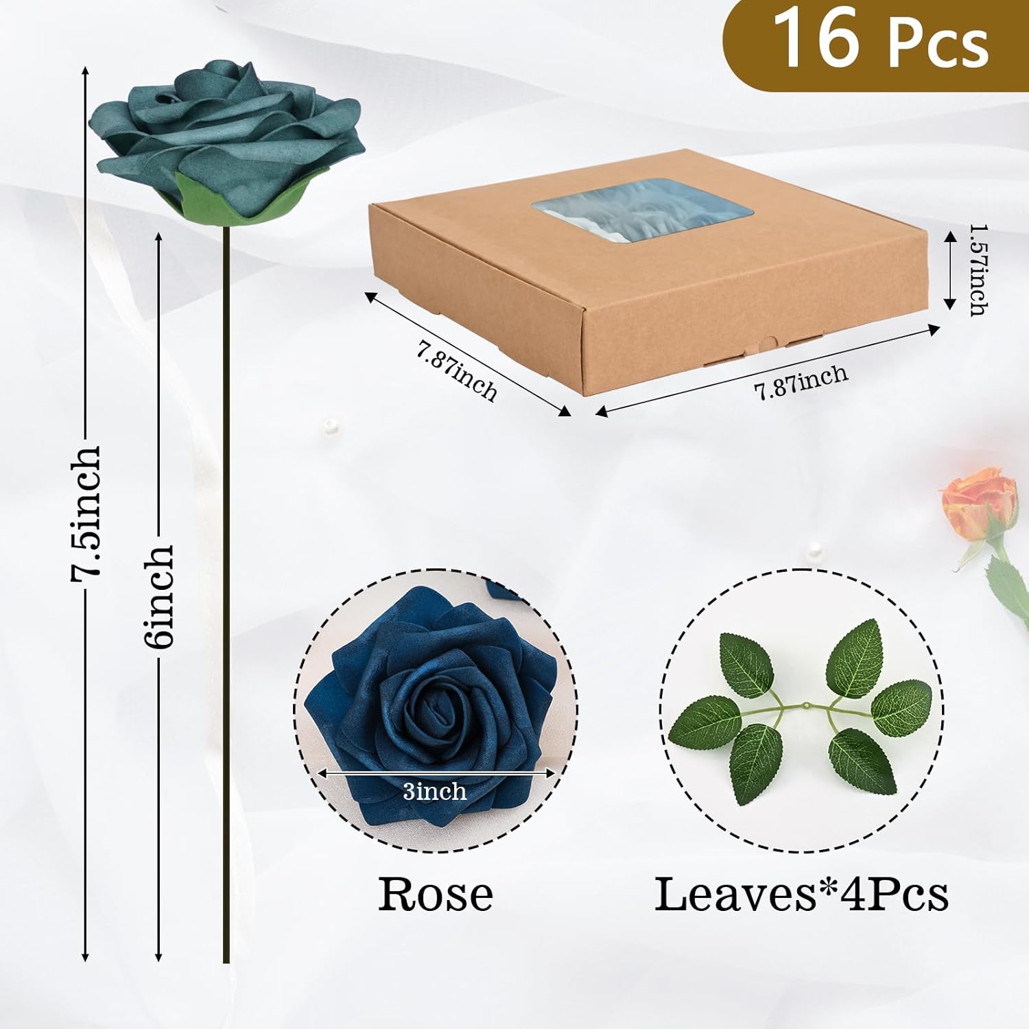 Bloomfinity: 16Pcs Artificial Flowers Fake Roses with Stems, Pink Boxed Foam Roses for DIY Bouquets Centerpieces Wedding Party Arrangement Bridal Shower Decor