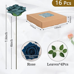 Bloomfinity: 16Pcs Artificial Flowers Fake Roses with Stems, Pink Boxed Foam Roses for DIY Bouquets Centerpieces Wedding Party Arrangement Bridal Shower Decor